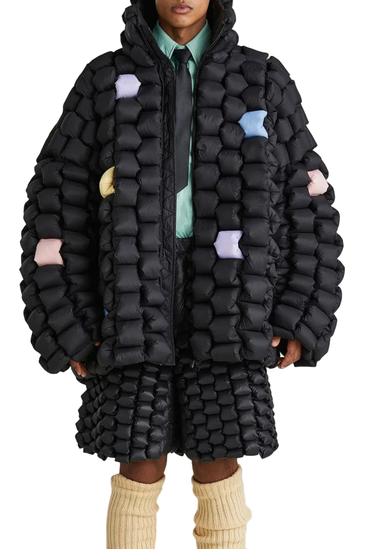 Raxxy - Piumino nero mosaico oversize