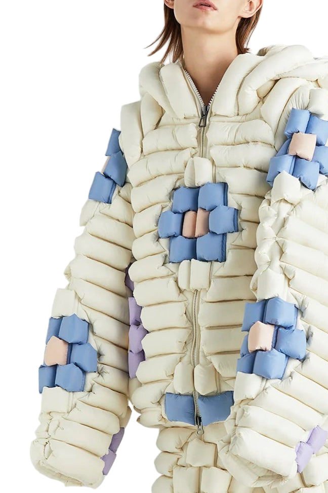 Raxxy - Piumino oversize bianco margherite