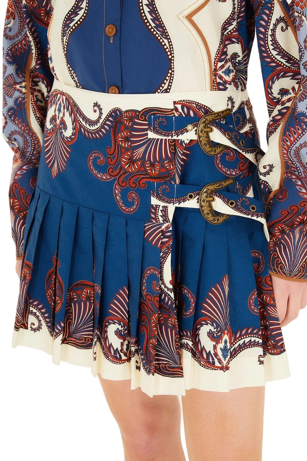 Farm Rio - Minigonna pieghe arabesque blu