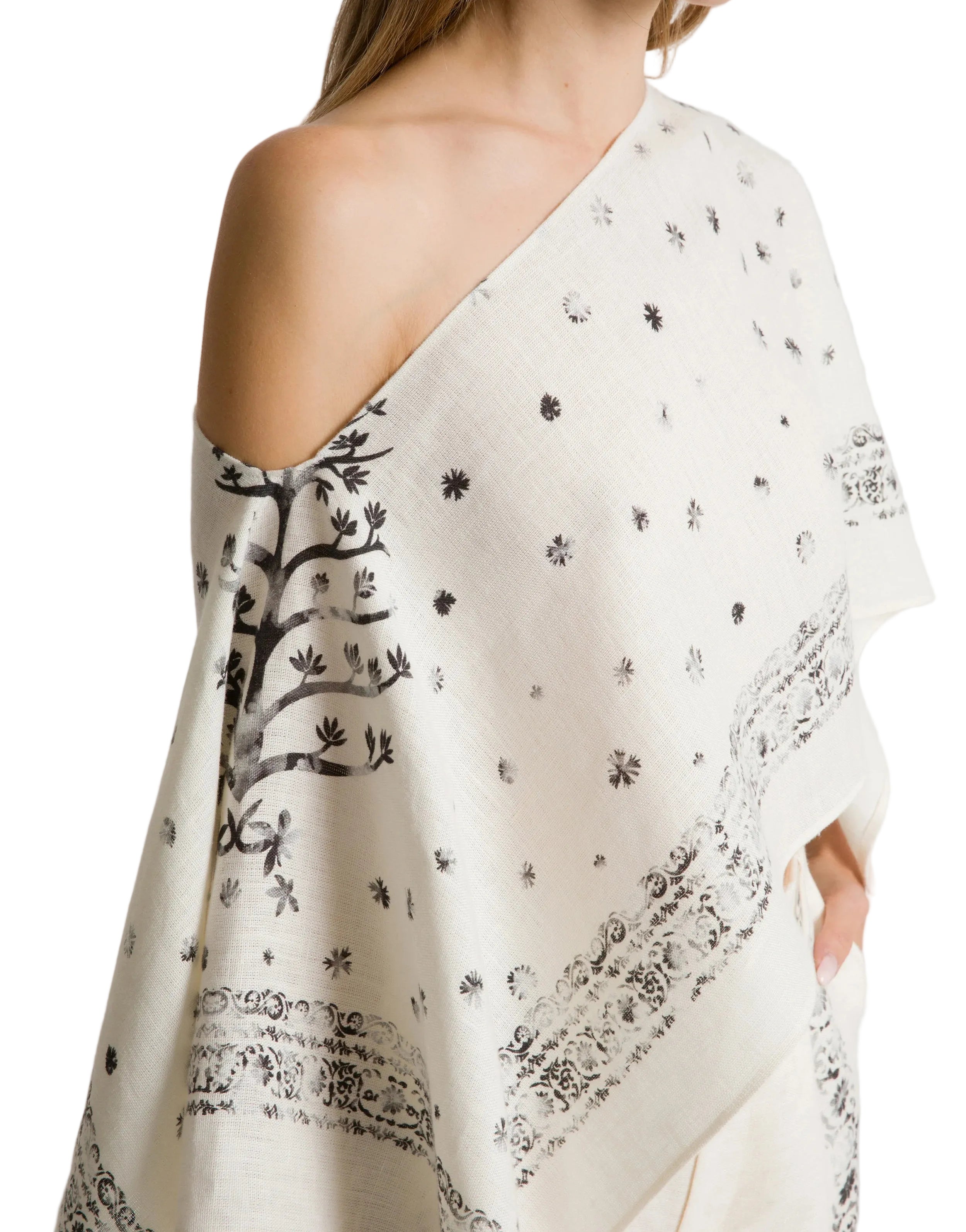 Alberta Ferretti - Top lino stampato avorio