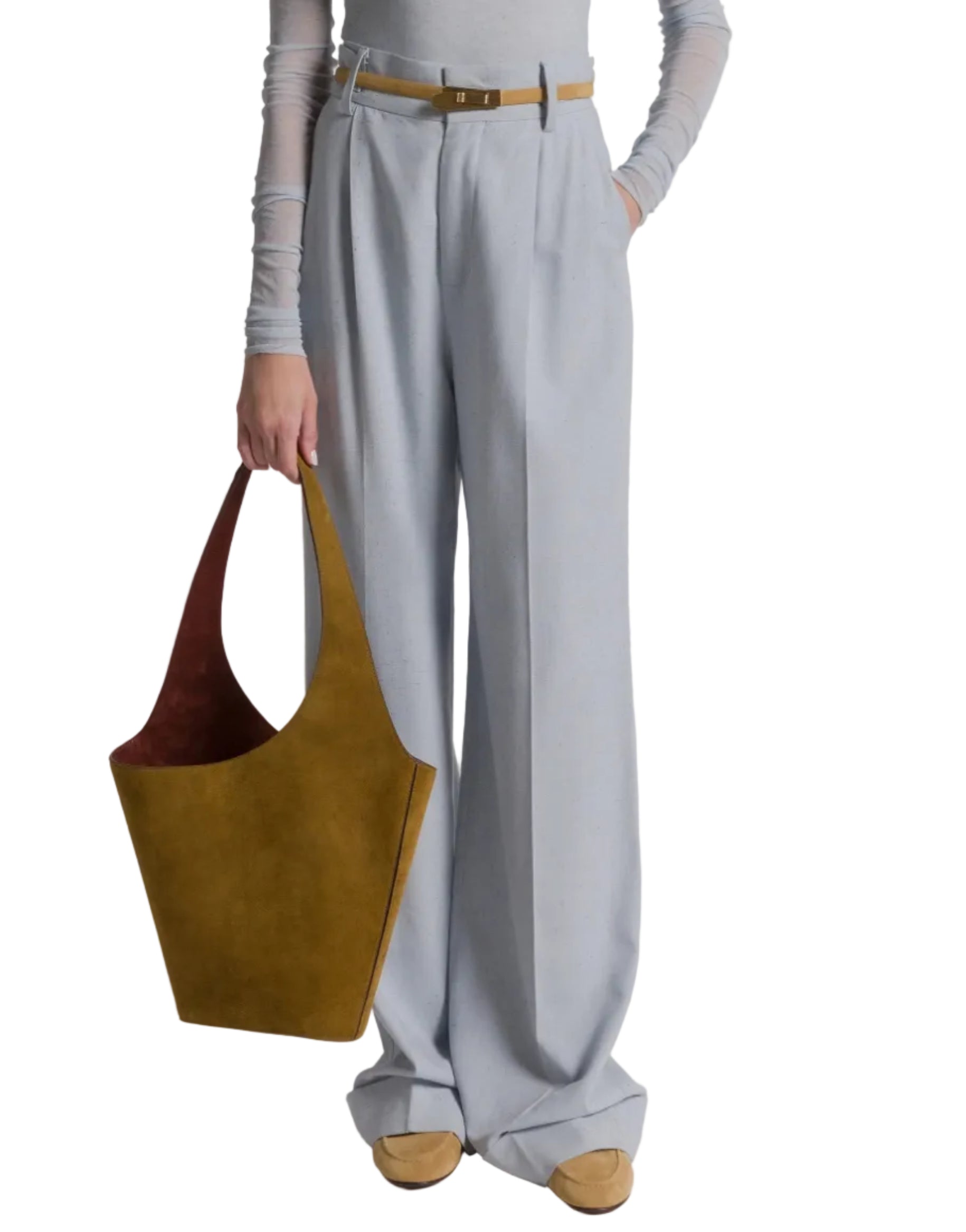 Alberta Ferretti - Pantalone da abito tweed azzurro