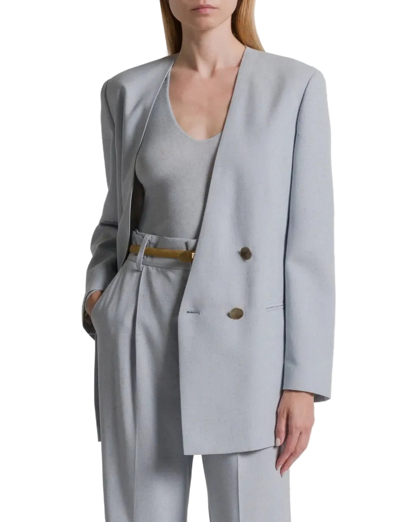 Alberta Ferretti - Giacca doppiopetto in tweed azzurra