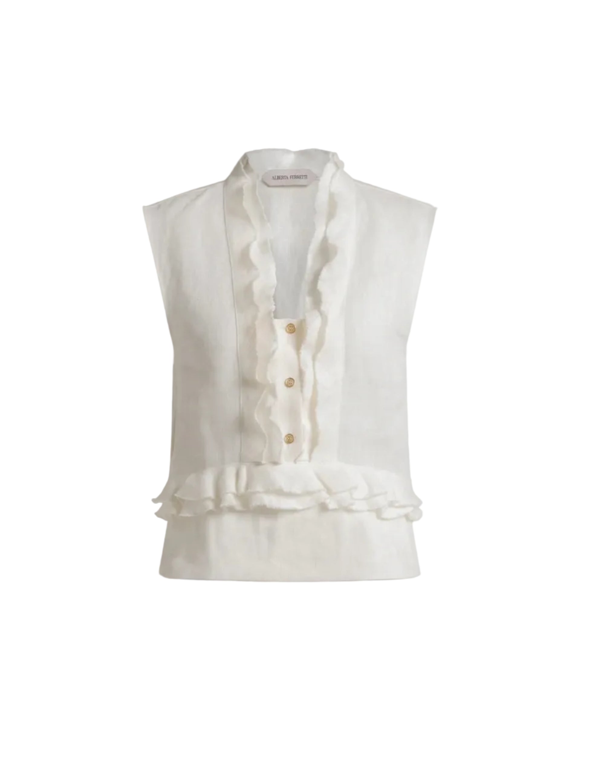 Alberta Ferretti - Top in lino con volant
