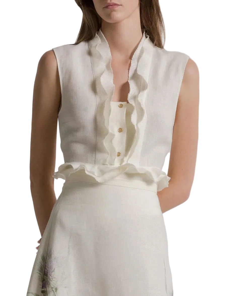 Alberta Ferretti - Top in lino con volant