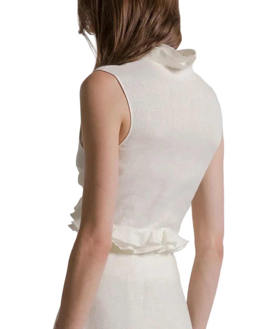 Alberta Ferretti - Top in lino con volant