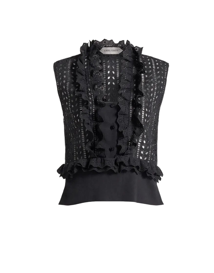 Alberta Ferretti - Top nero in sangallo