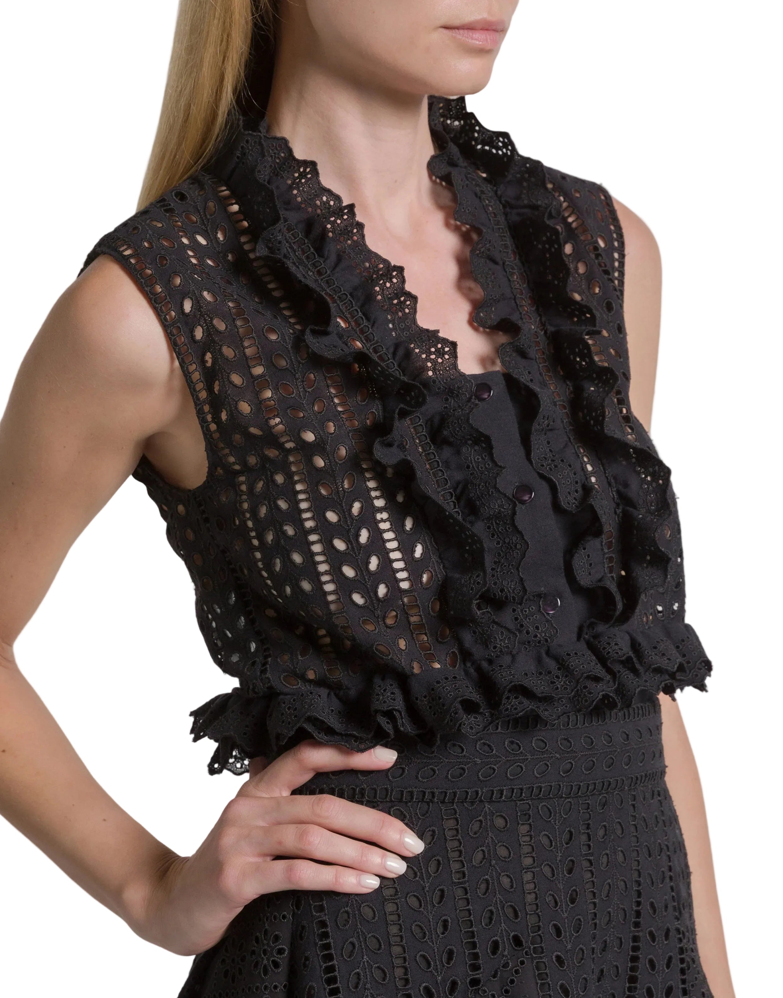 Alberta Ferretti - Top nero in sangallo