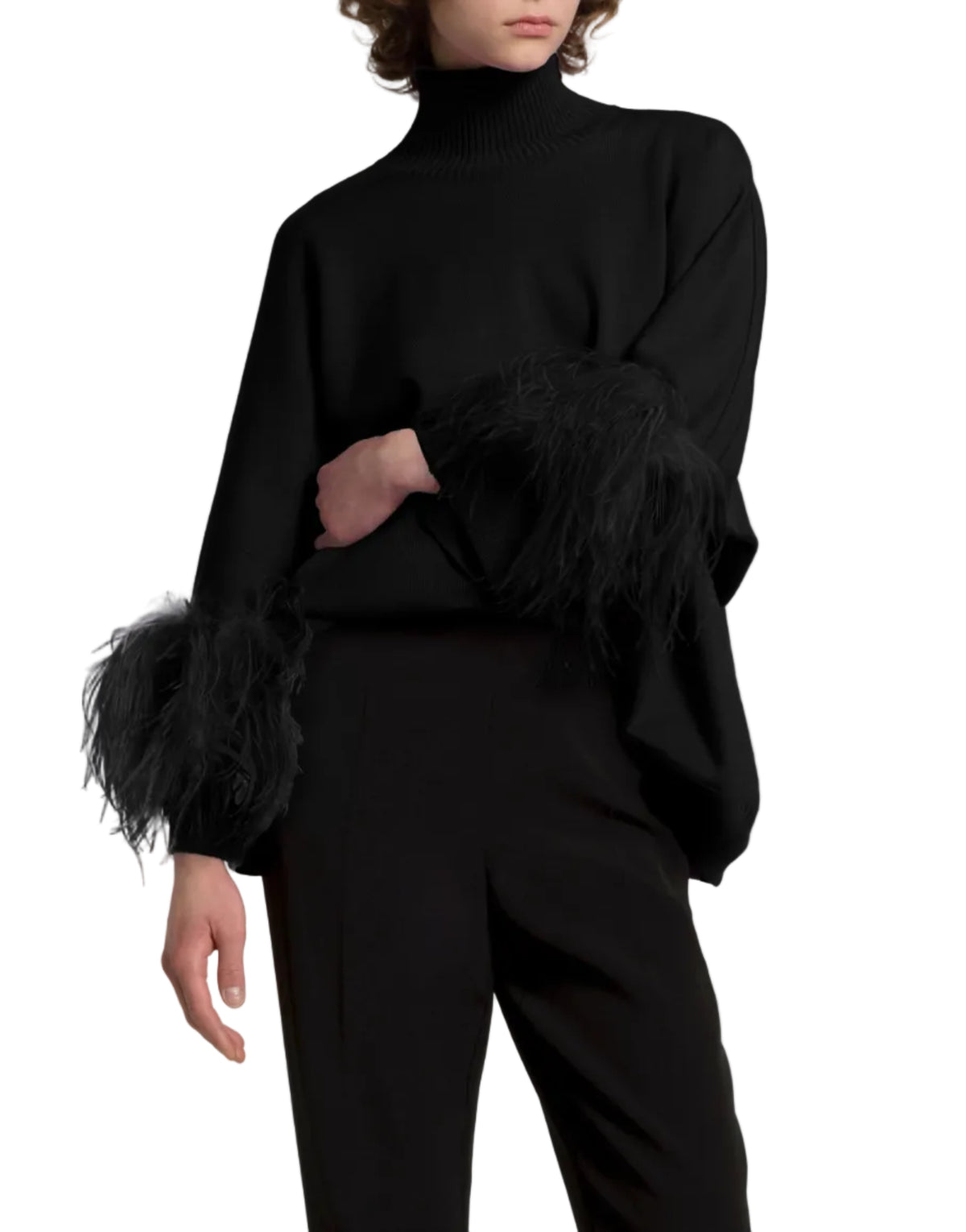 Alberta Ferretti - Maglia lana nera con piume