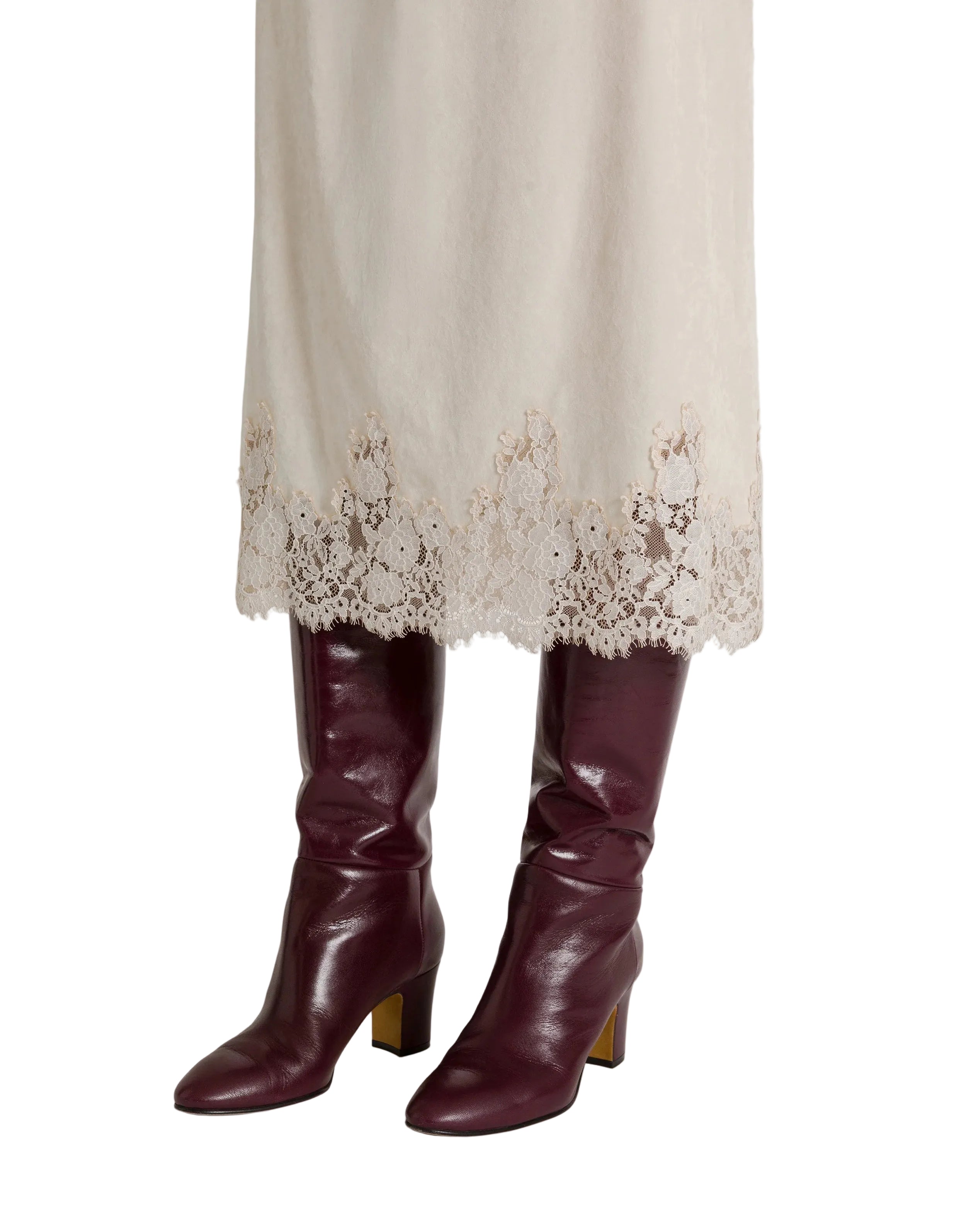 Alberta Ferretti - Gonna midi vellluto avorio con pizzo