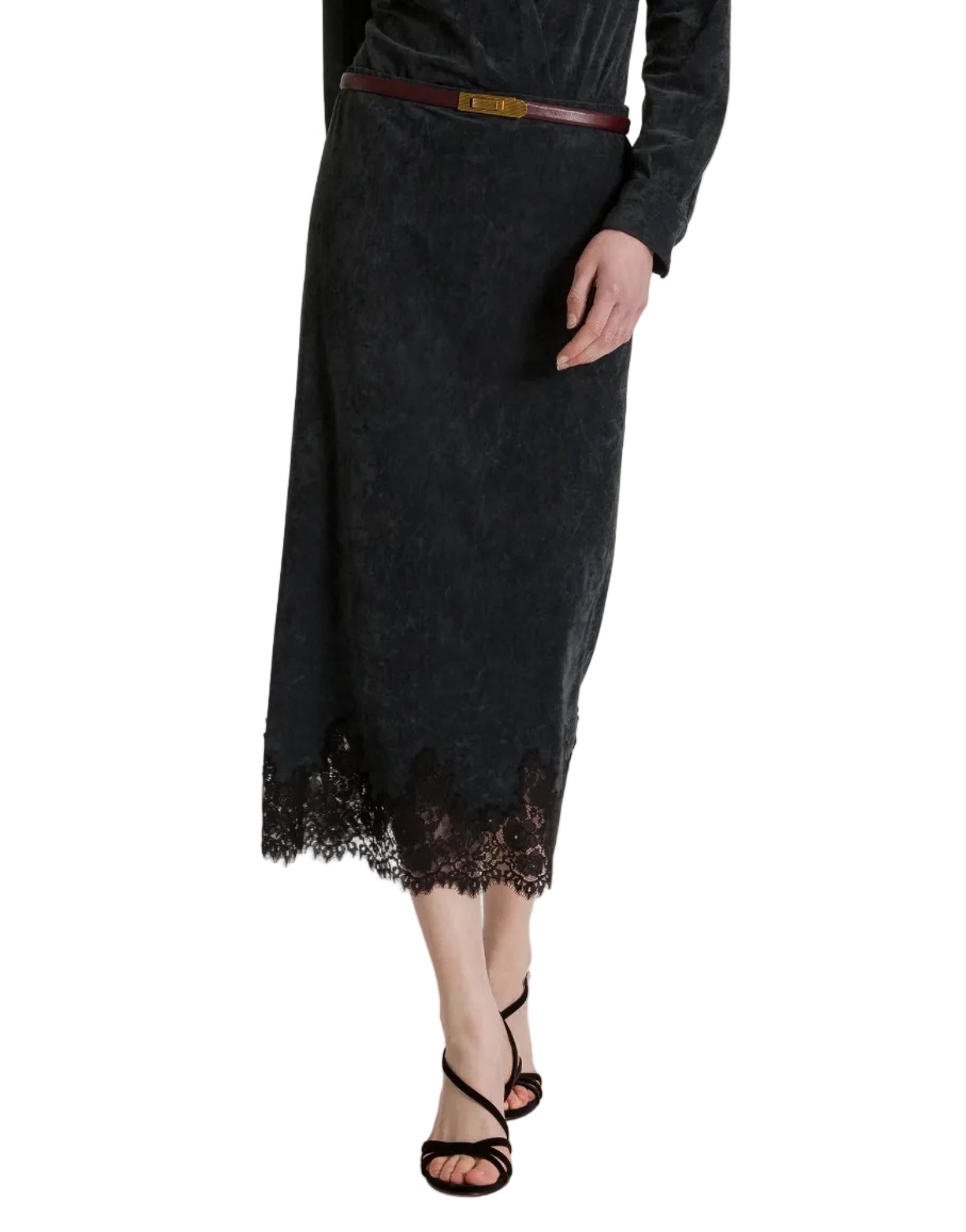 Alberta Ferretti - Gonna midi velluto con pizzo