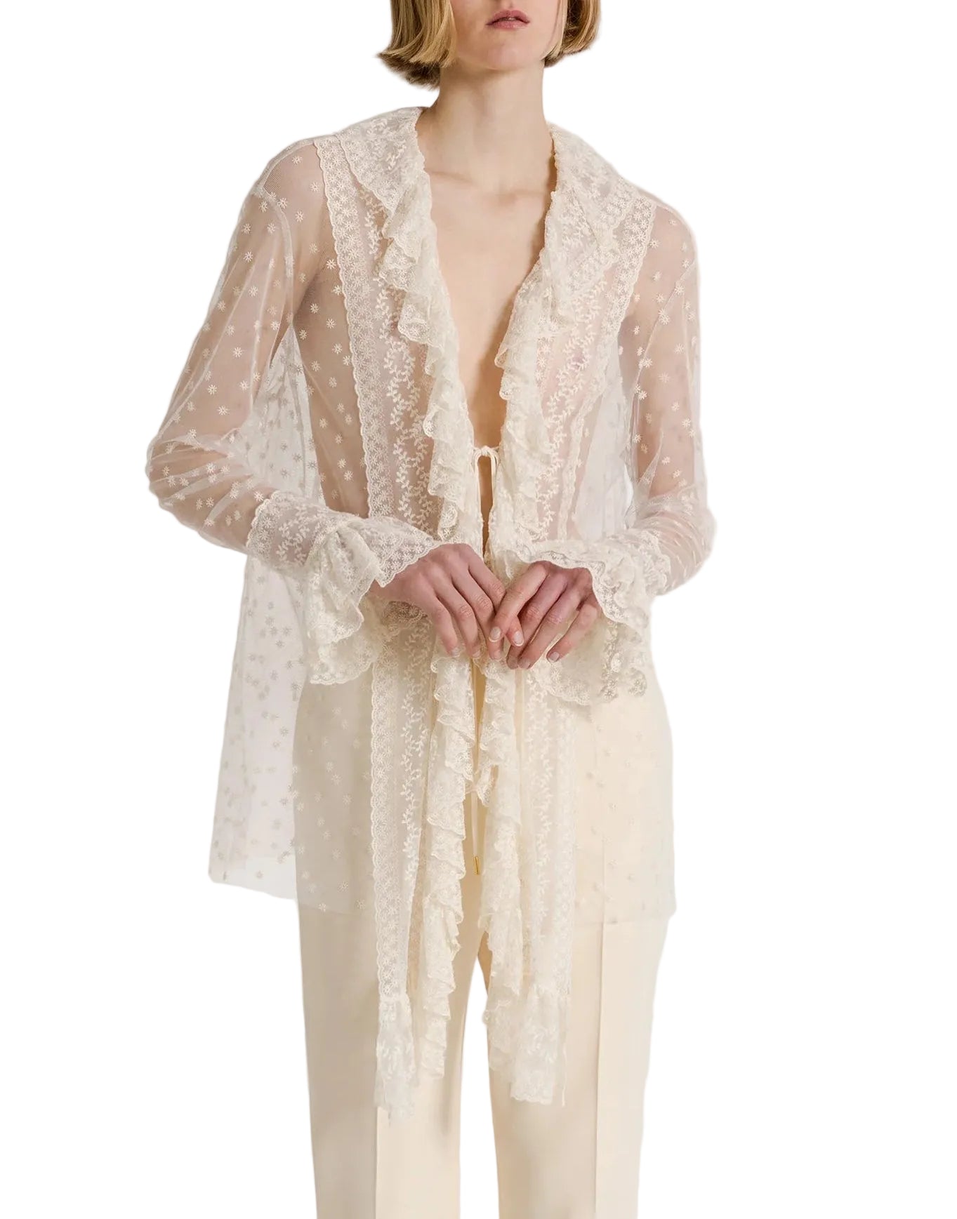Alberta Ferretti - Camicia in tulle a pois avorio