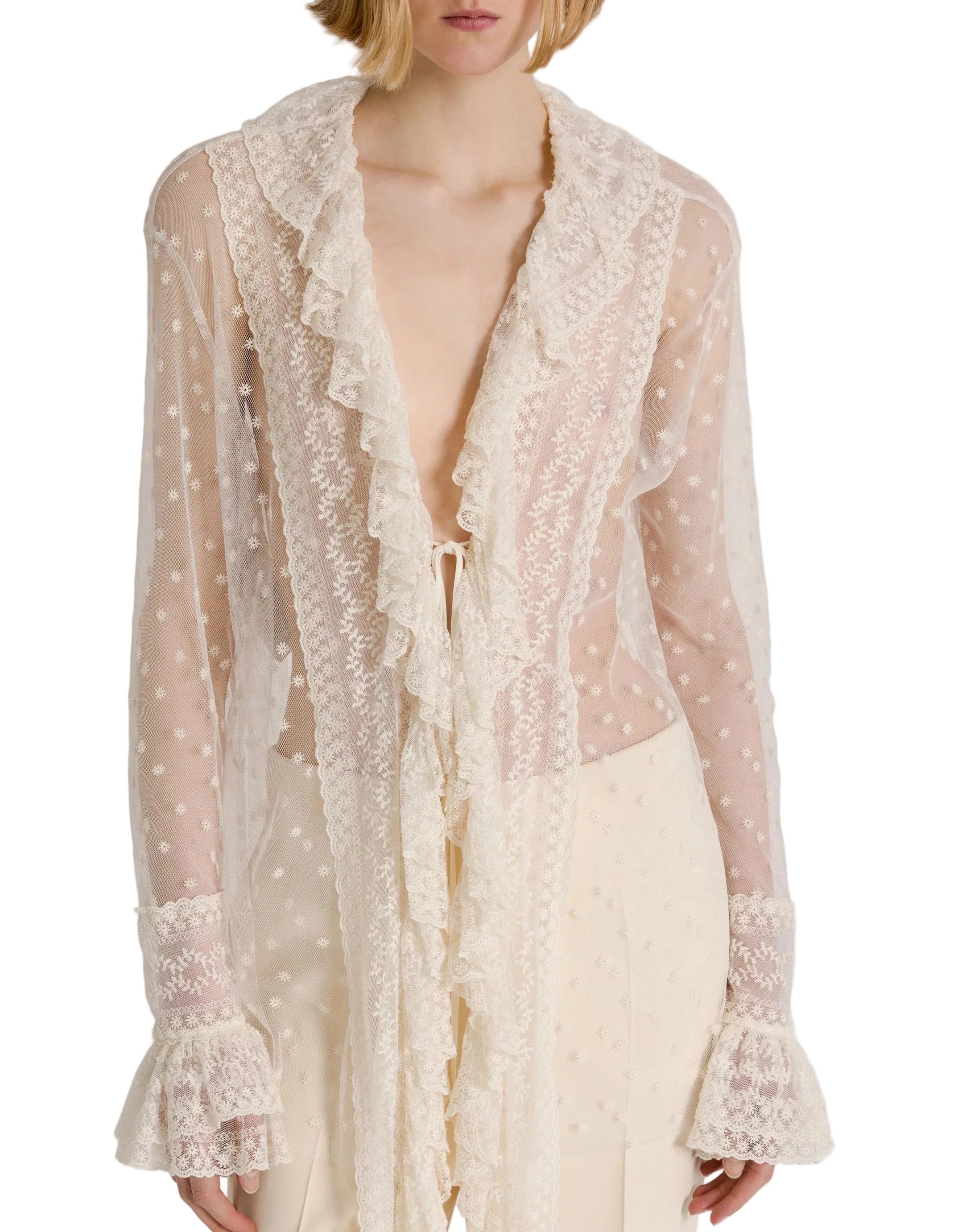Alberta Ferretti - Camicia in tulle a pois avorio