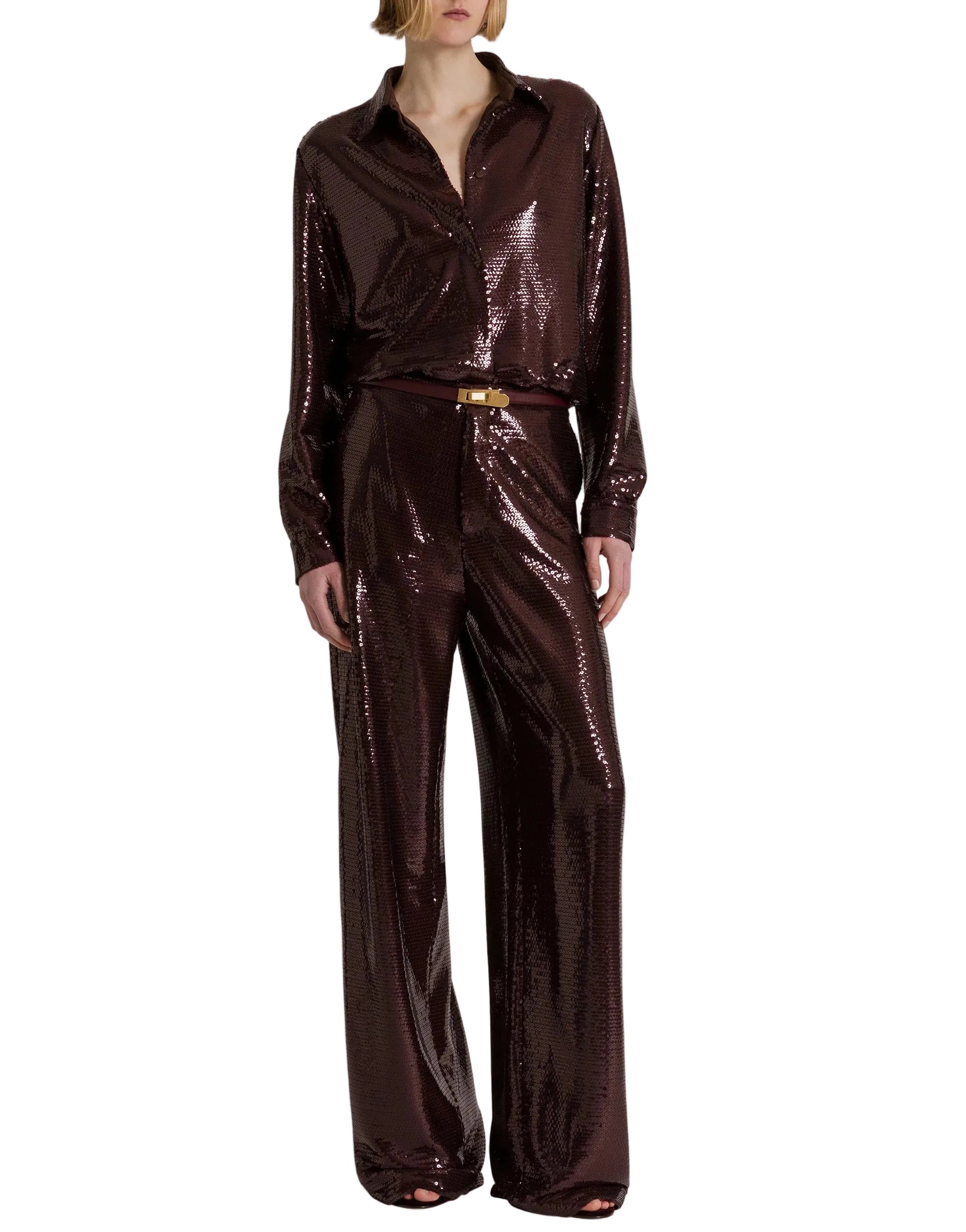 Alberta Ferretti - Camicia paillettes marrone