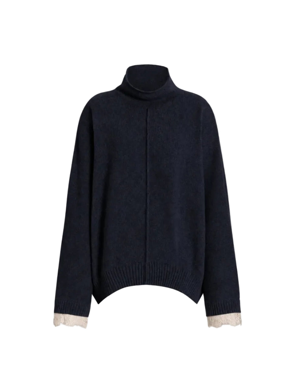Alberta Ferretti - Maglia blu cashmere con pizzo