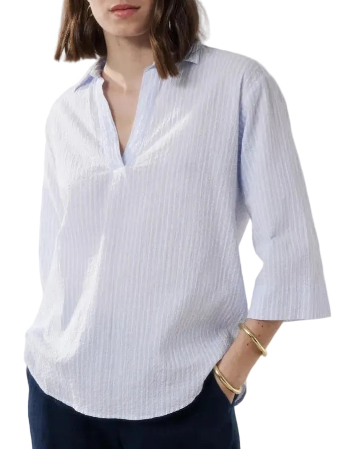 Hartford - Camicia "Cola" seersucker bianca e blu