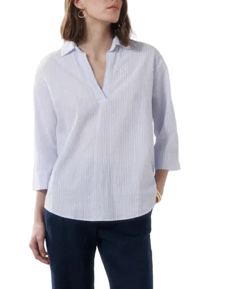 Hartford - Camicia "Cola" seersucker bianca e blu