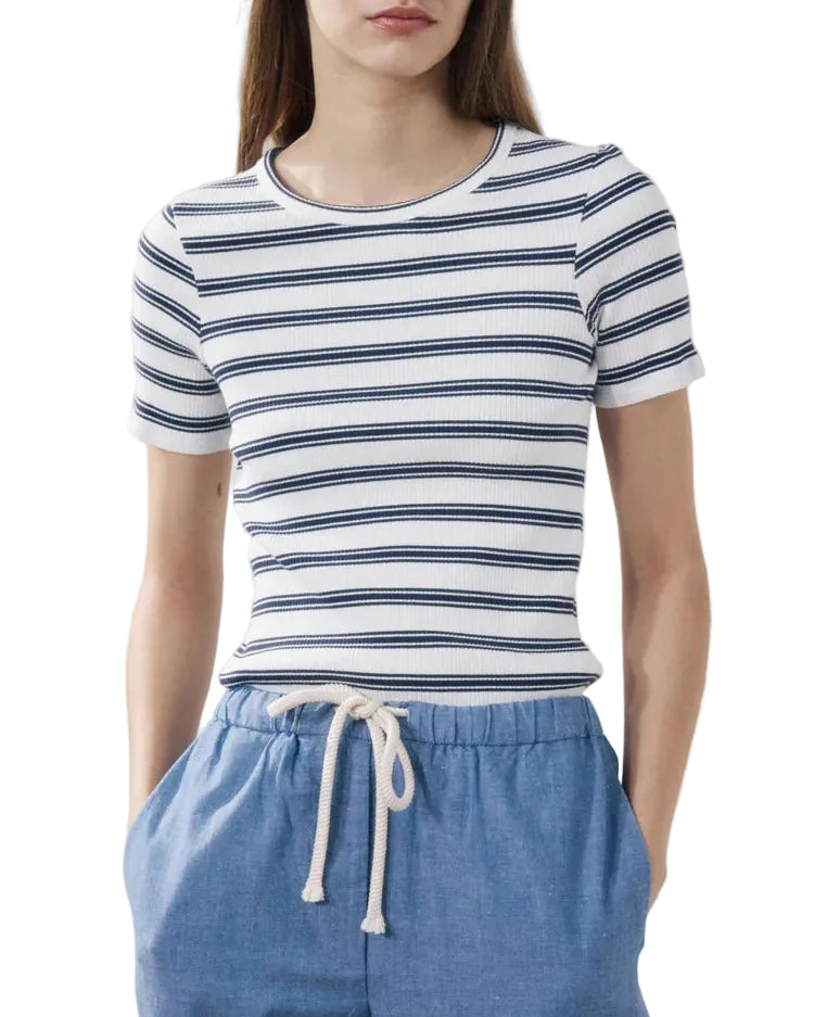 Hartford - T-shirt a righe girocollo ecrù e blu