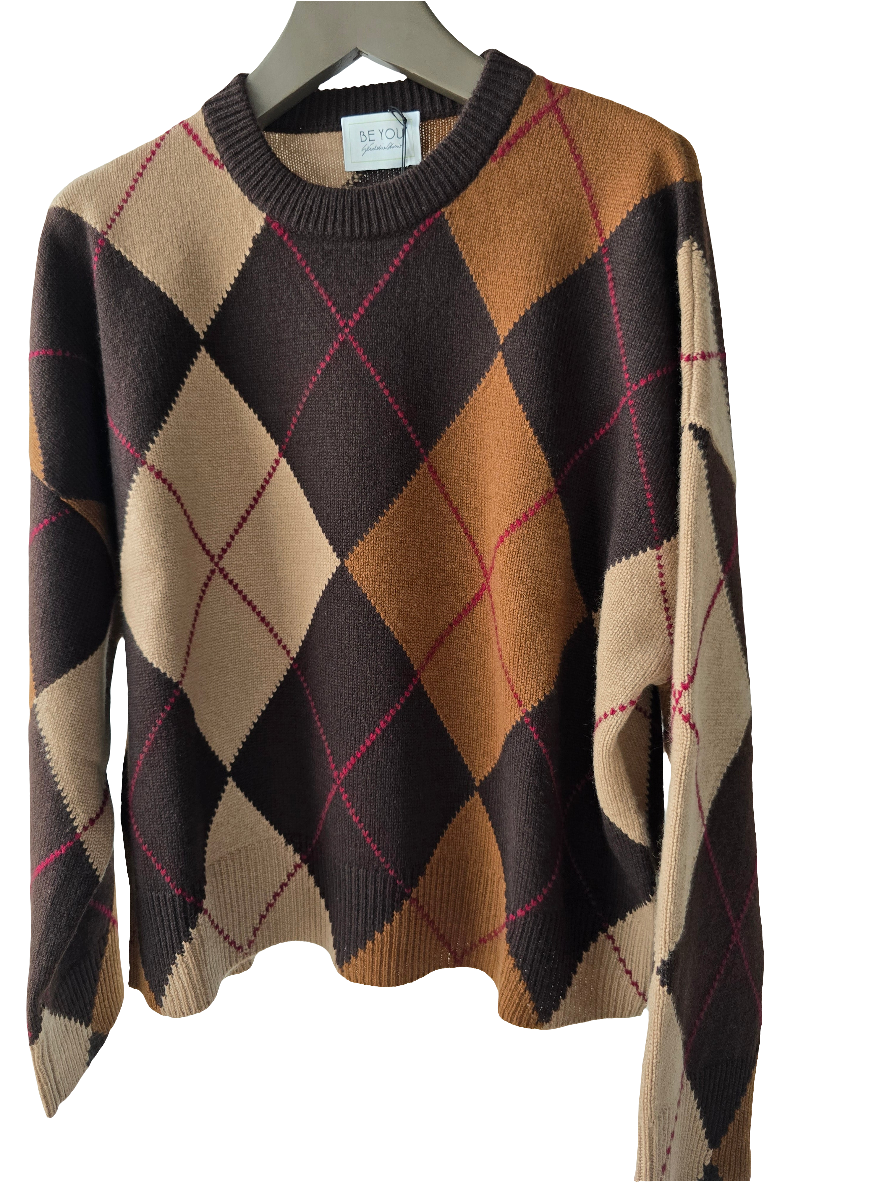 Maglia girocollo in cashmere a rombi