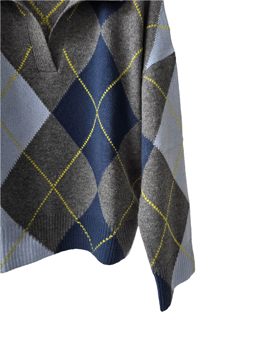 Maglia in cashmere modello polo a rombi