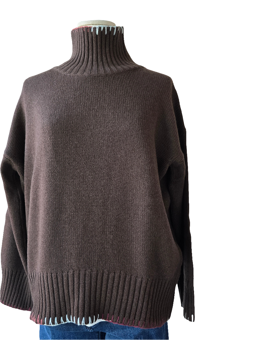 Canessa - Maglia con ricamo cioccolato