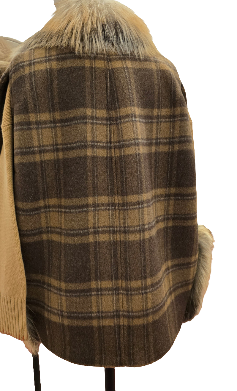 Blancha - Gilet in lana check con inserti in volpe