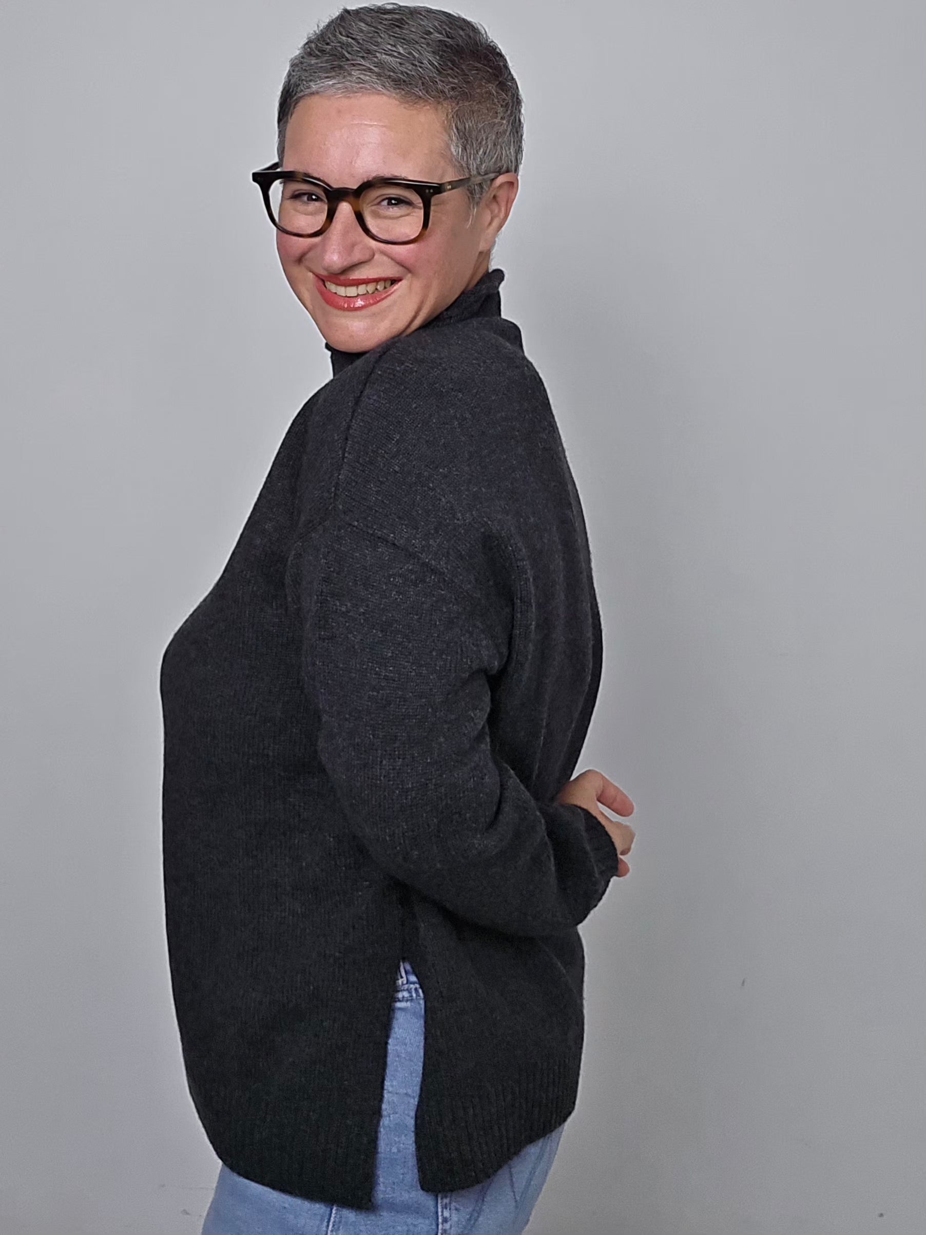 Be You - Maglia cashmere turtle neck grigio