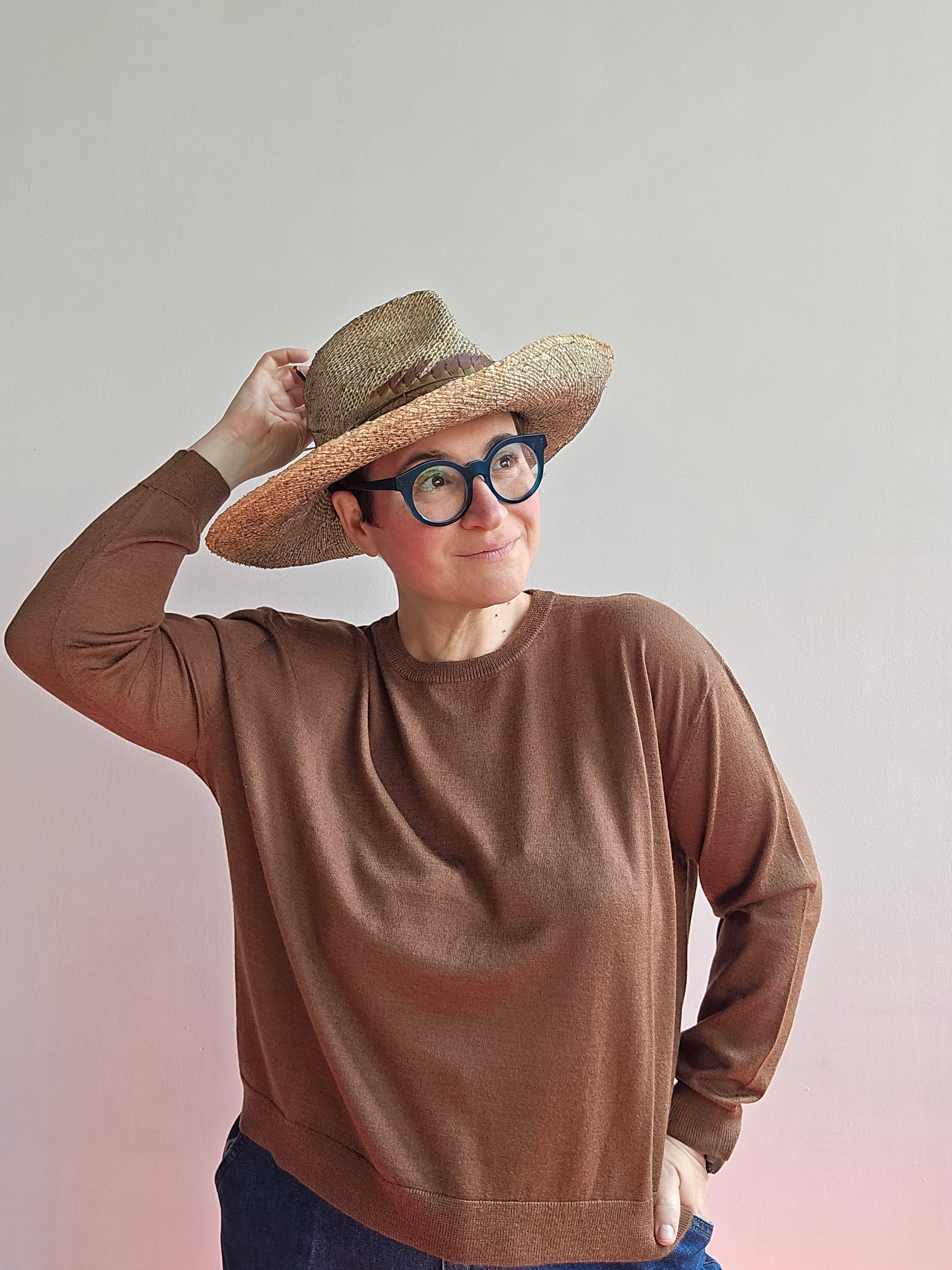 Be You - Maglia girocollo marrone cashmere e seta