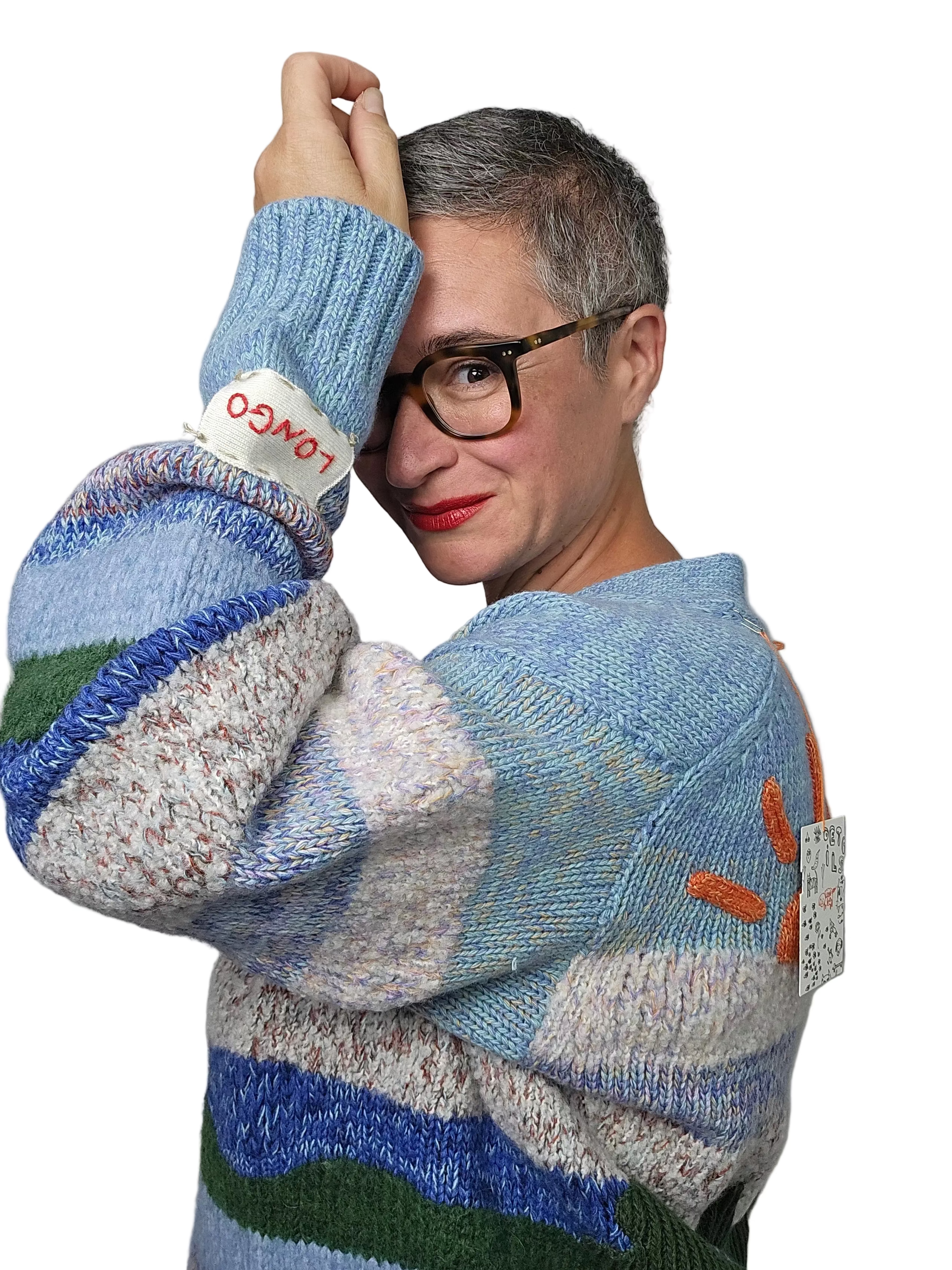 Longo - Cardigan multicolor toni azzurro