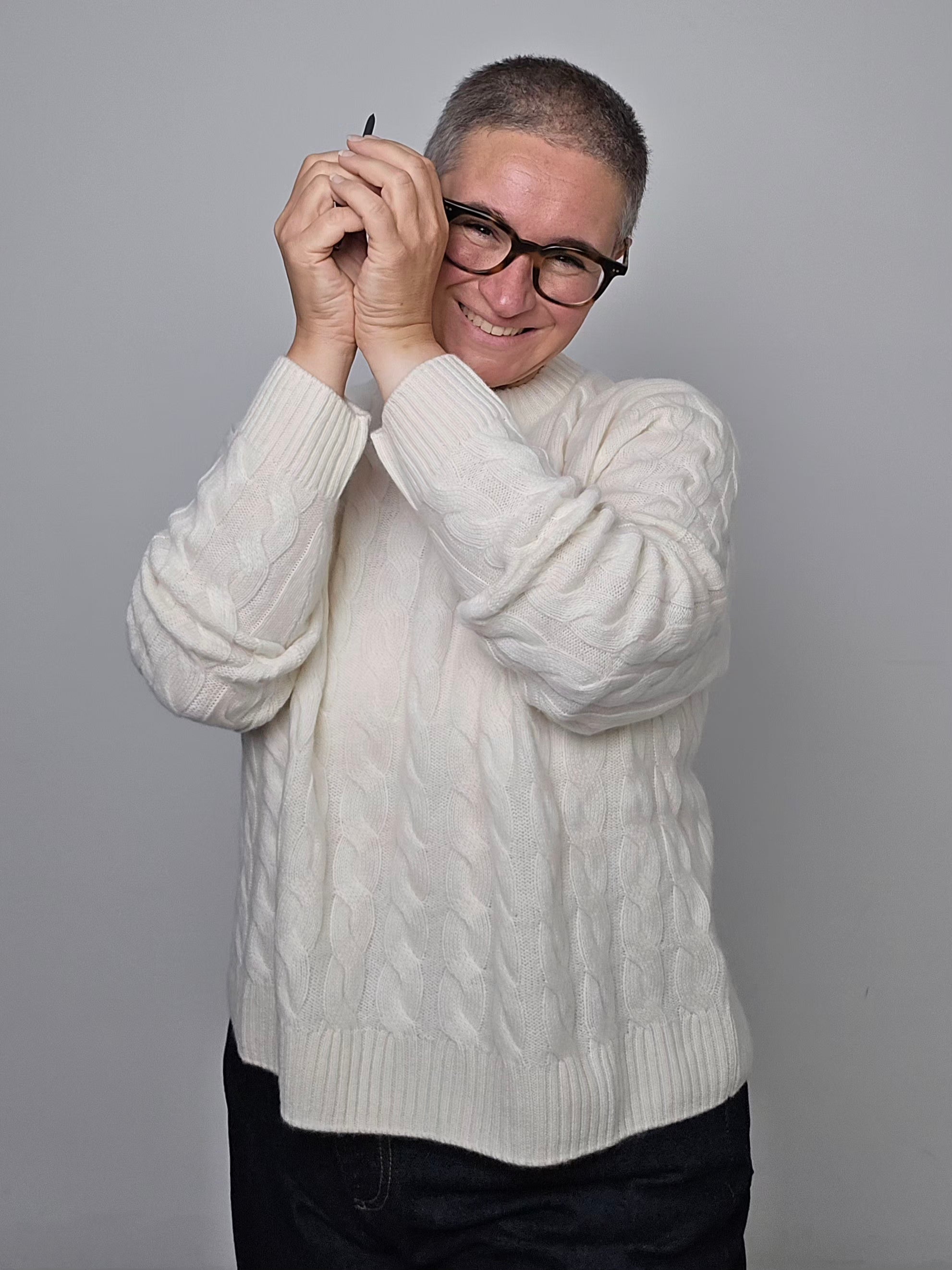 Be You - Maglia cashmere trecce avorio