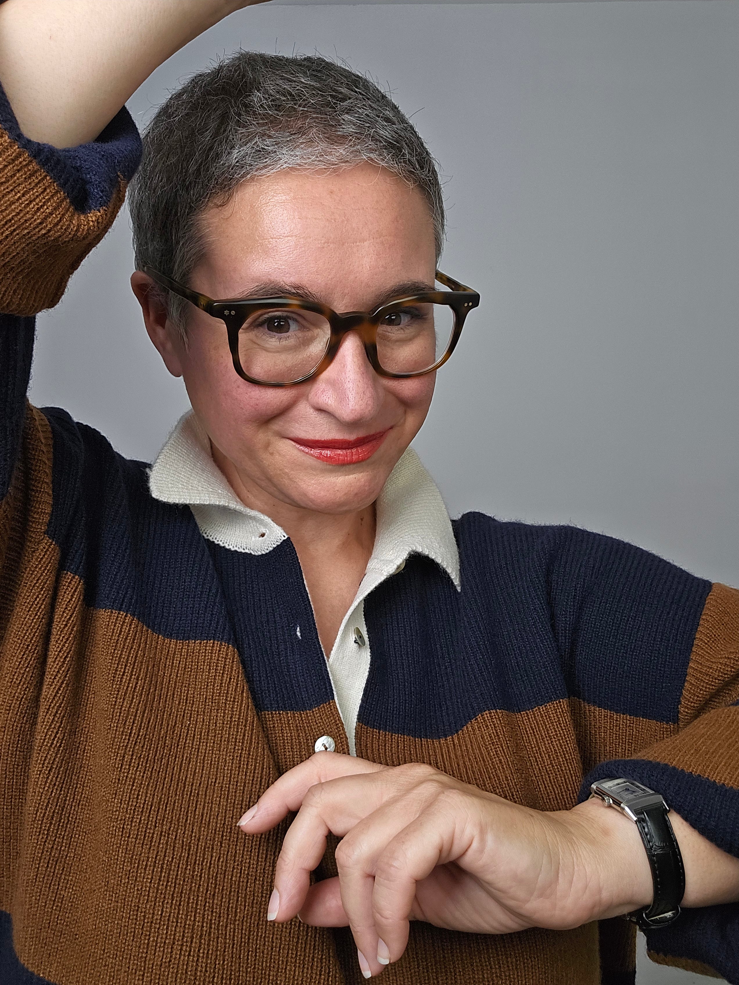 Be You - Polo cashmere a righe blu cuoio