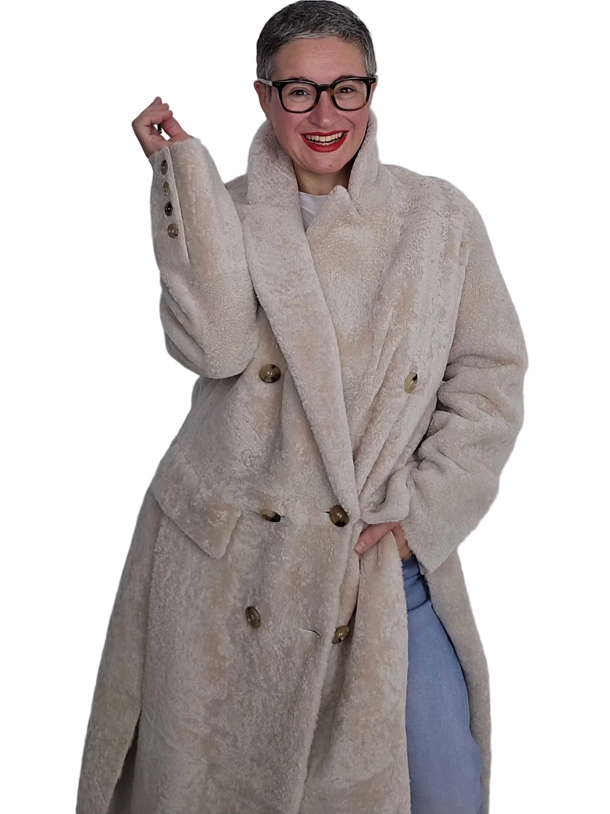 Blancha - Cappotto light astrakhan burro
