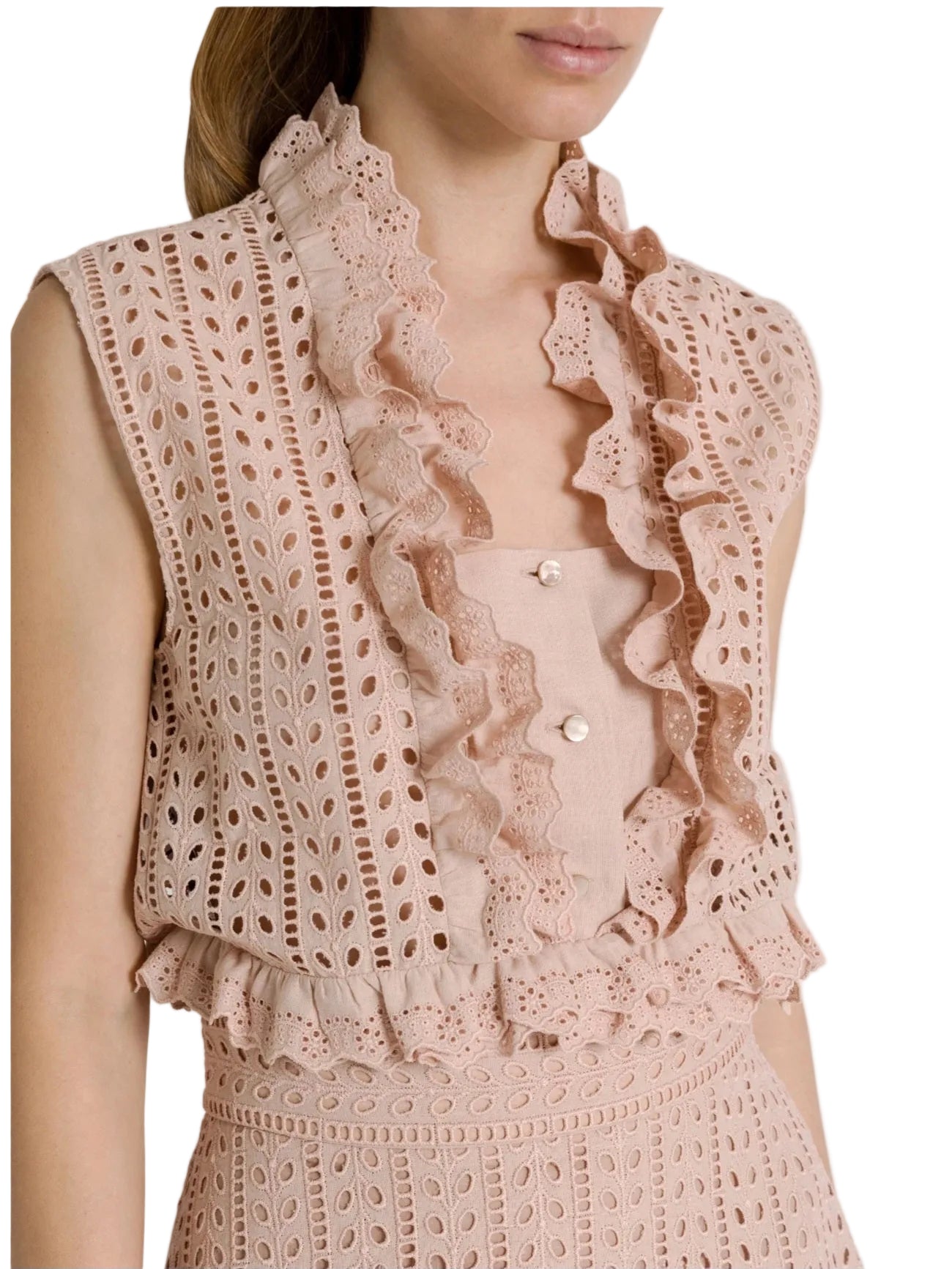 Alberta Ferretti - Top rosa cipria in pizzo sangallo