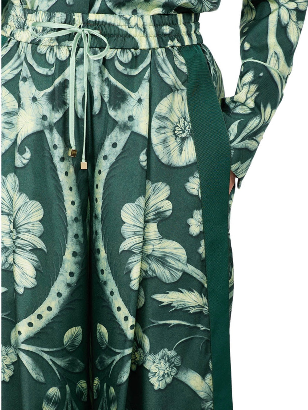 F.R.S - Pantalone seta fondo verde floreale