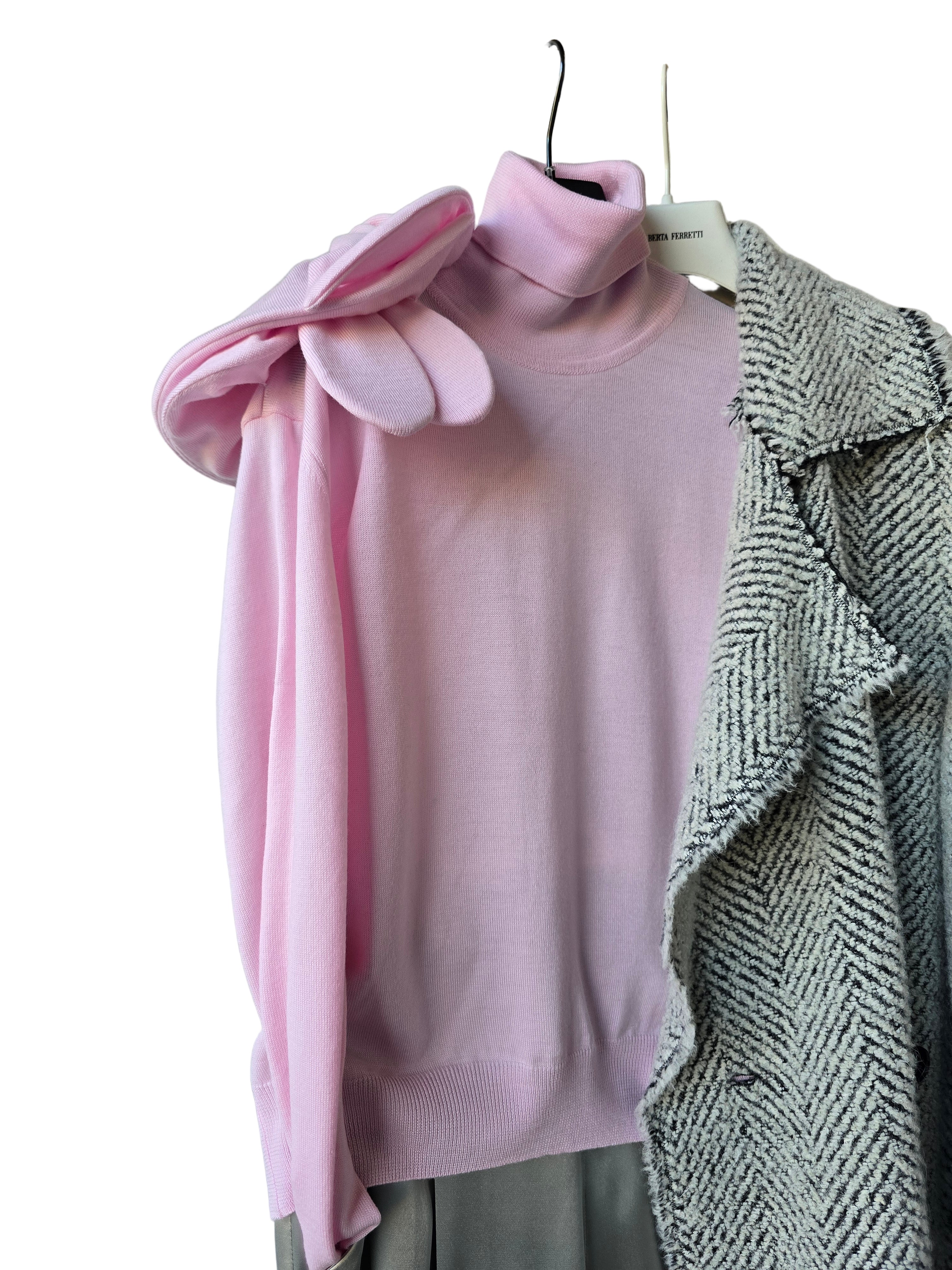 Moschino - Maglia rosa lana merino con maxi fiore applicato