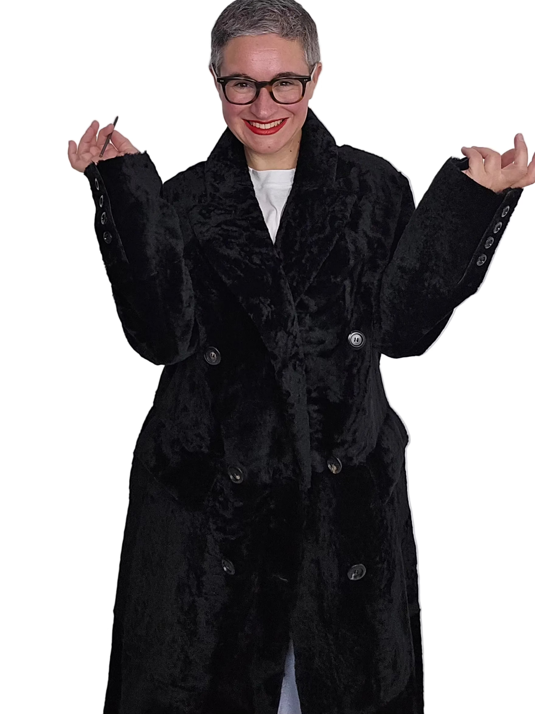 Blancha - Cappotto light astrakhan merino shearling nero