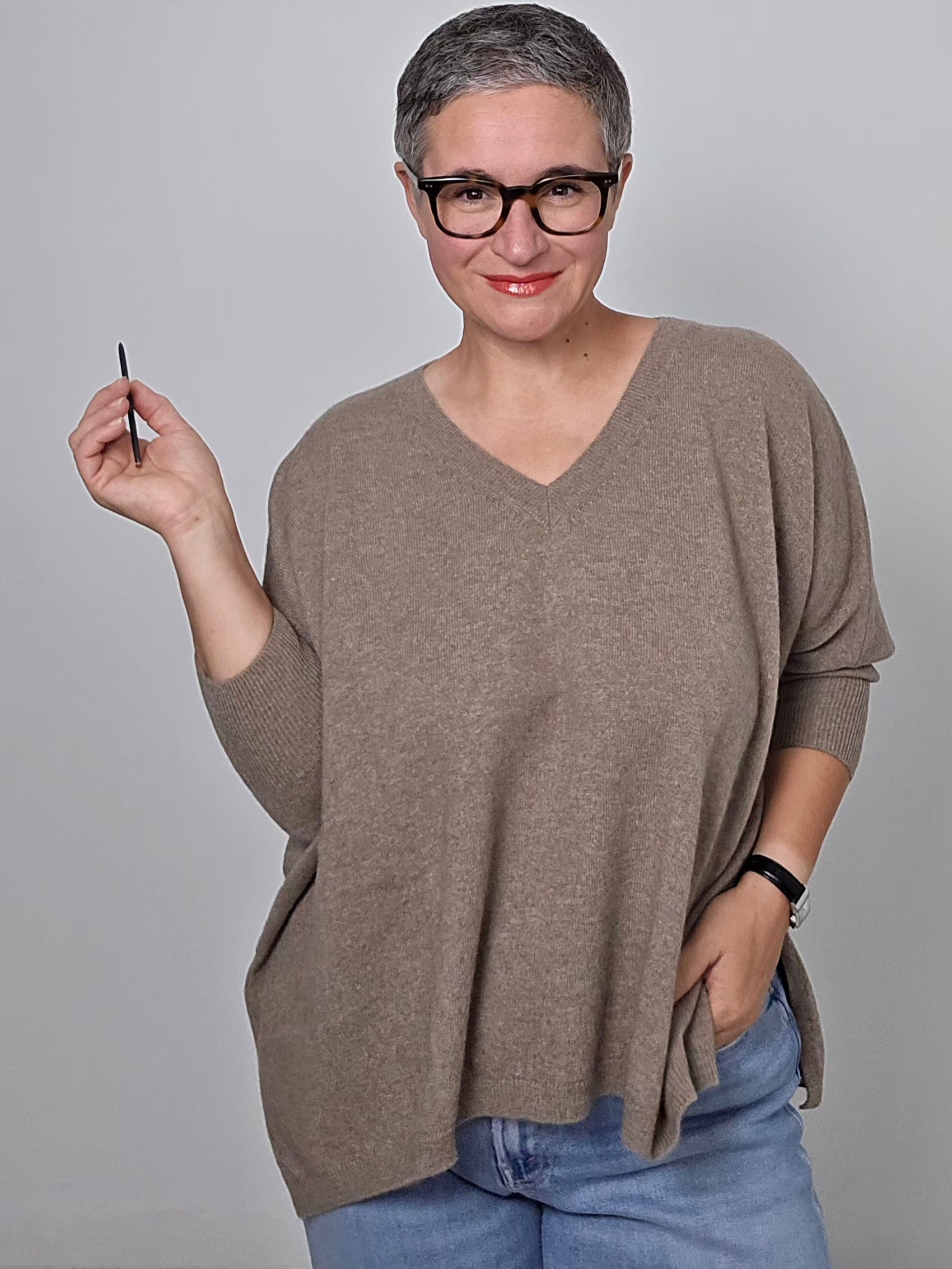 Be You - Maglia cashmere scollo a V Organic Brown