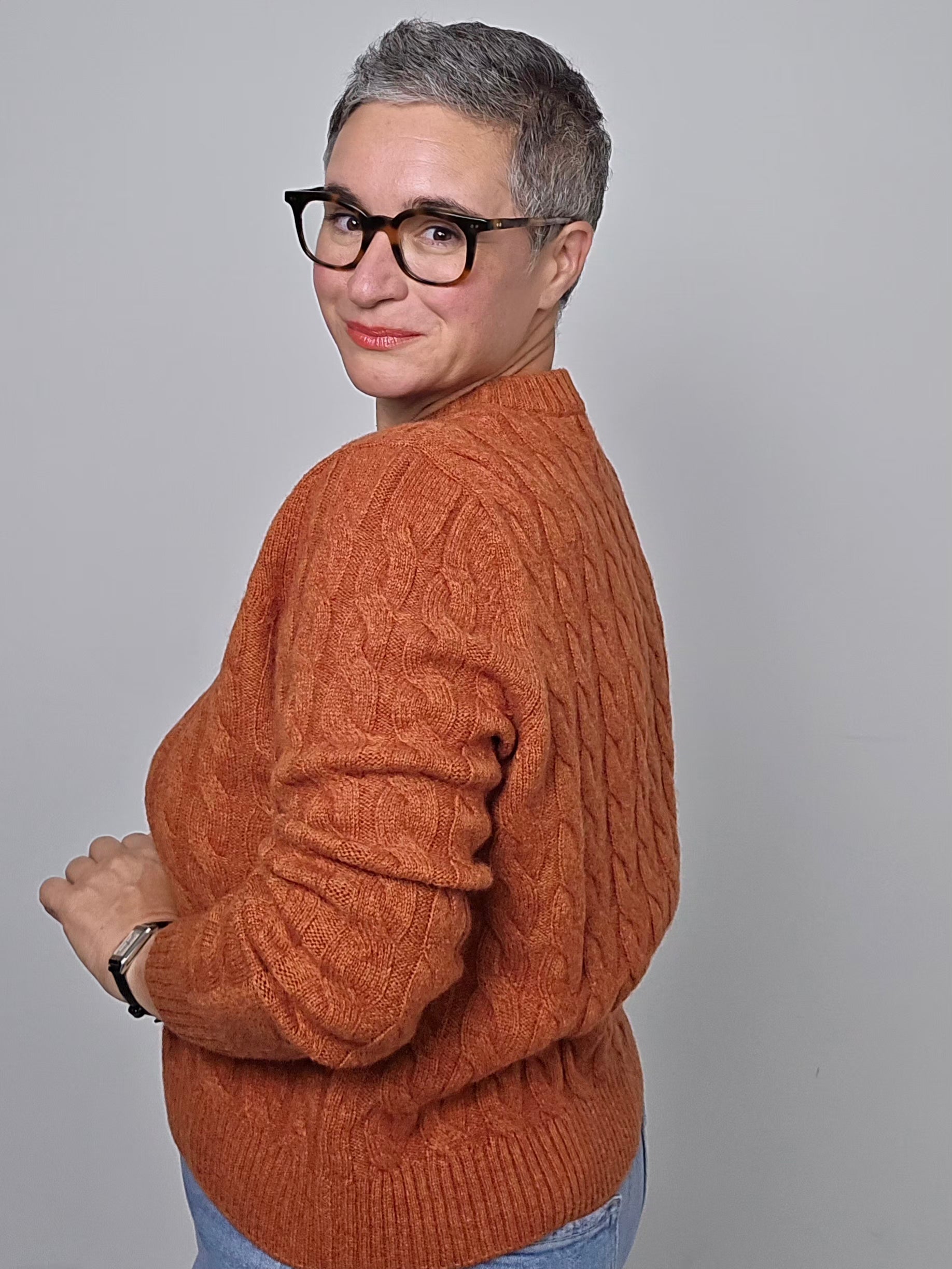 Be You - Maglia girocollo cashmere a trecce orange