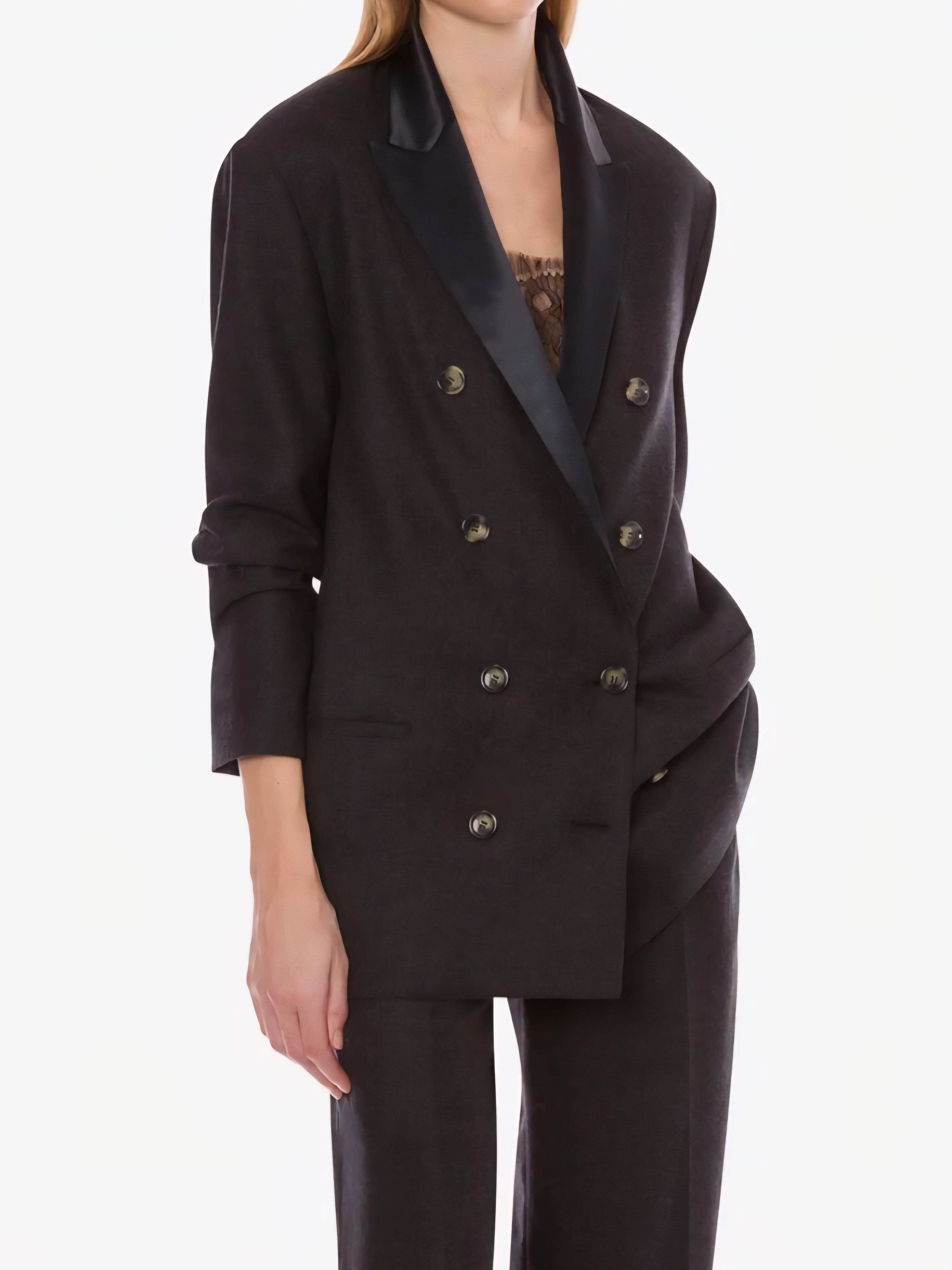 Alberta Ferretti - Giacca doppiopetto antracite revers in raso