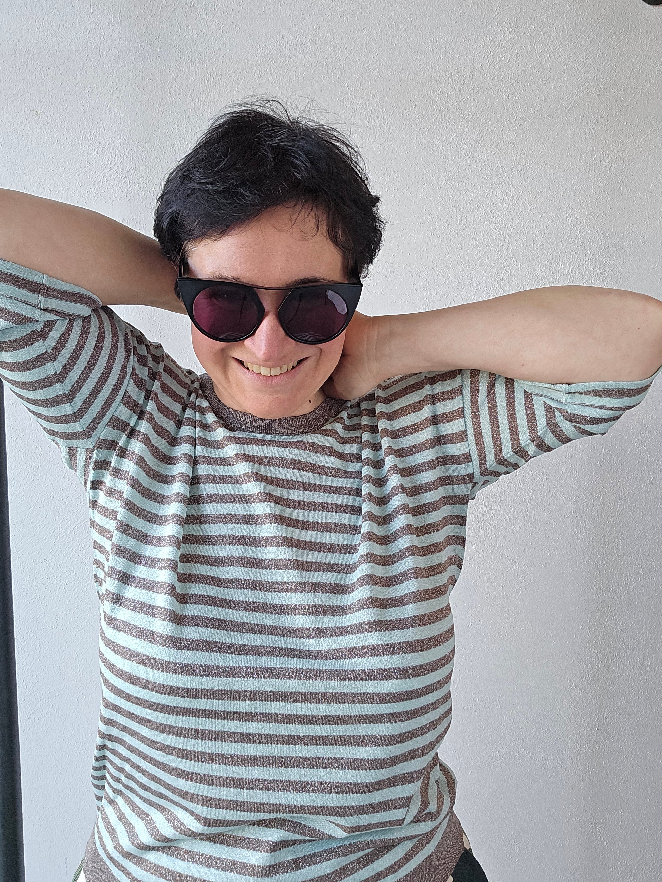 Be You - T-shirt lurex a righe cioccolato/azzurro
