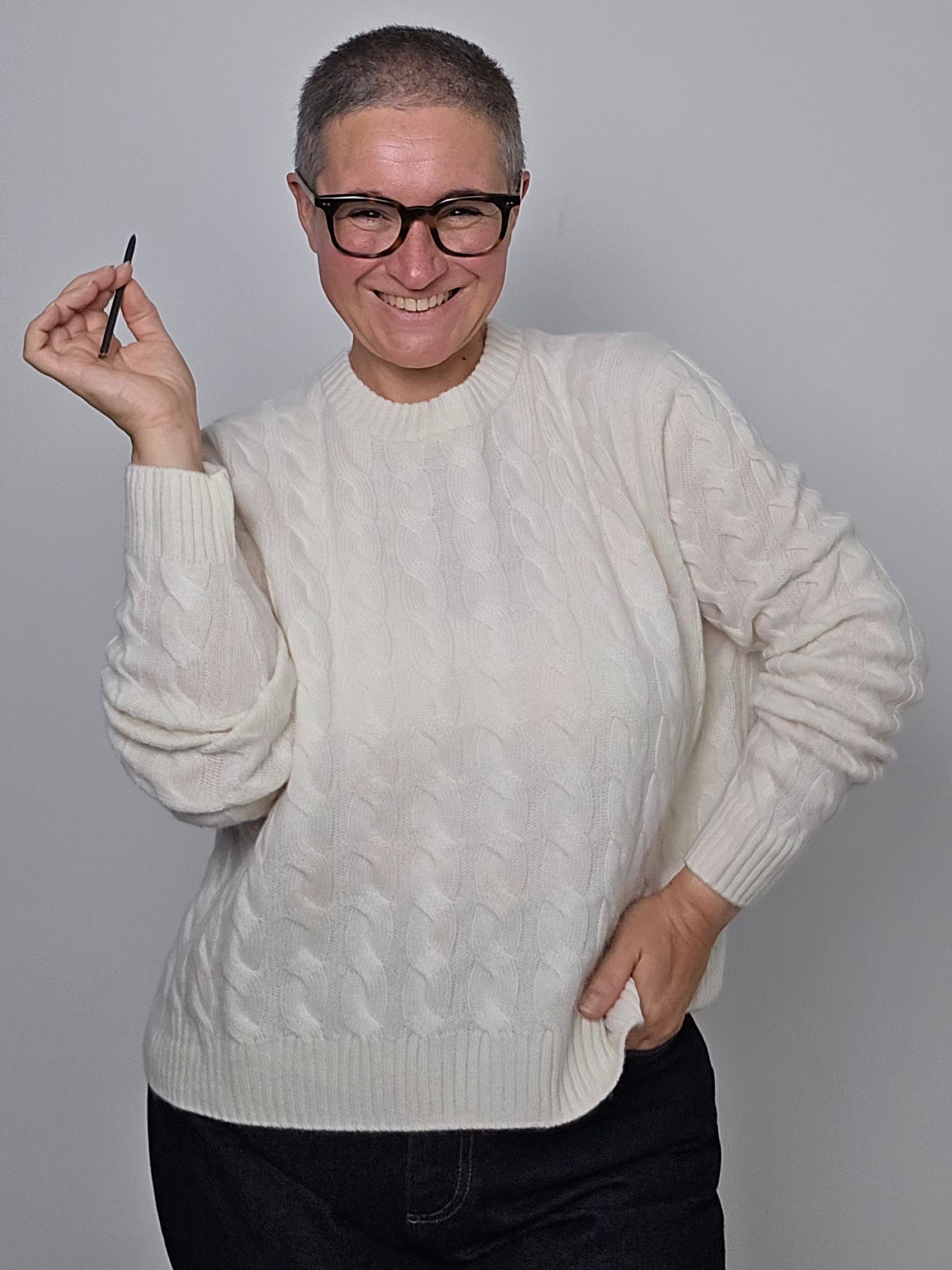 Be You - Maglia cashmere trecce avorio