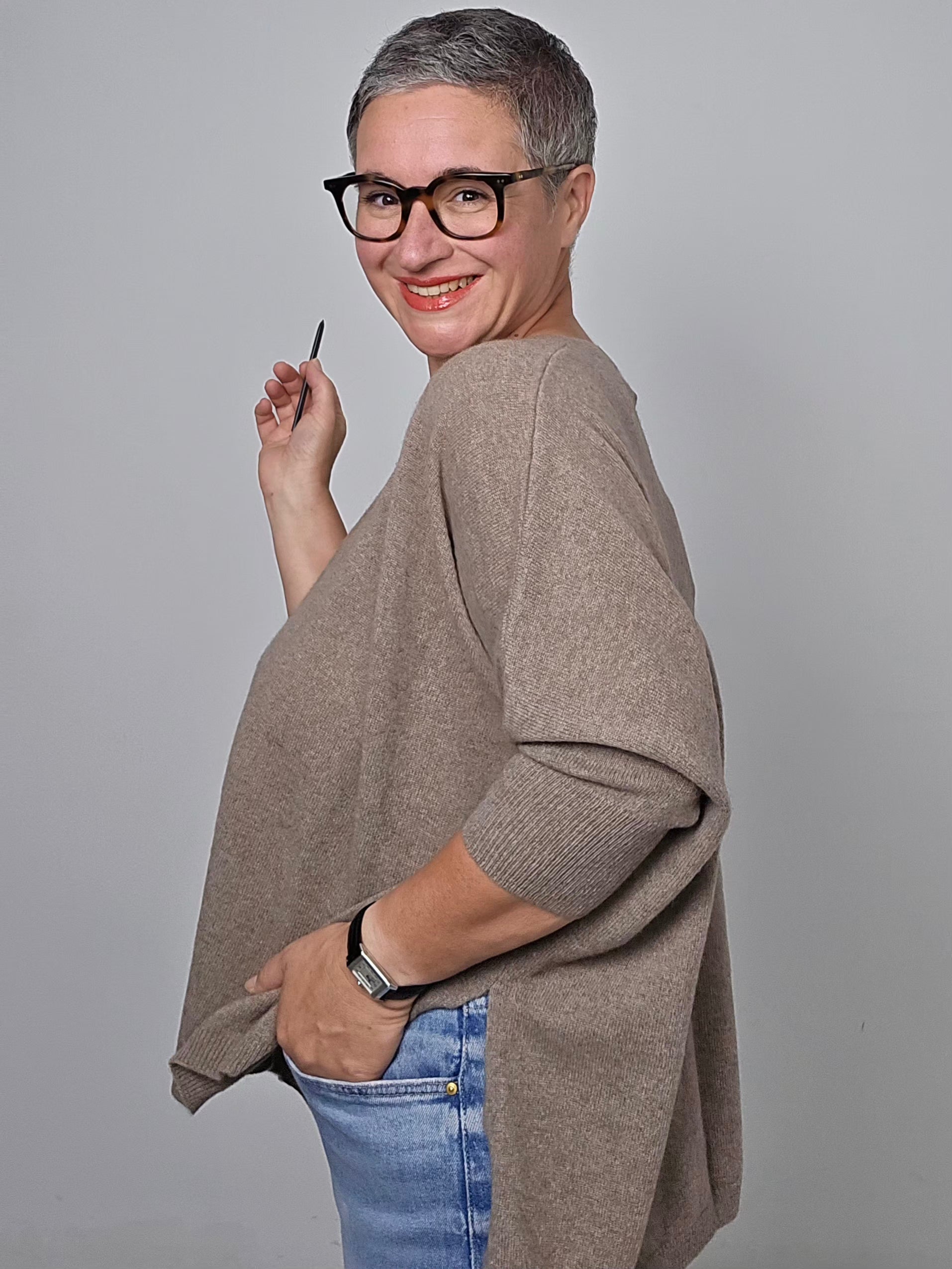 Be You - Maglia cashmere scollo a V Organic Brown