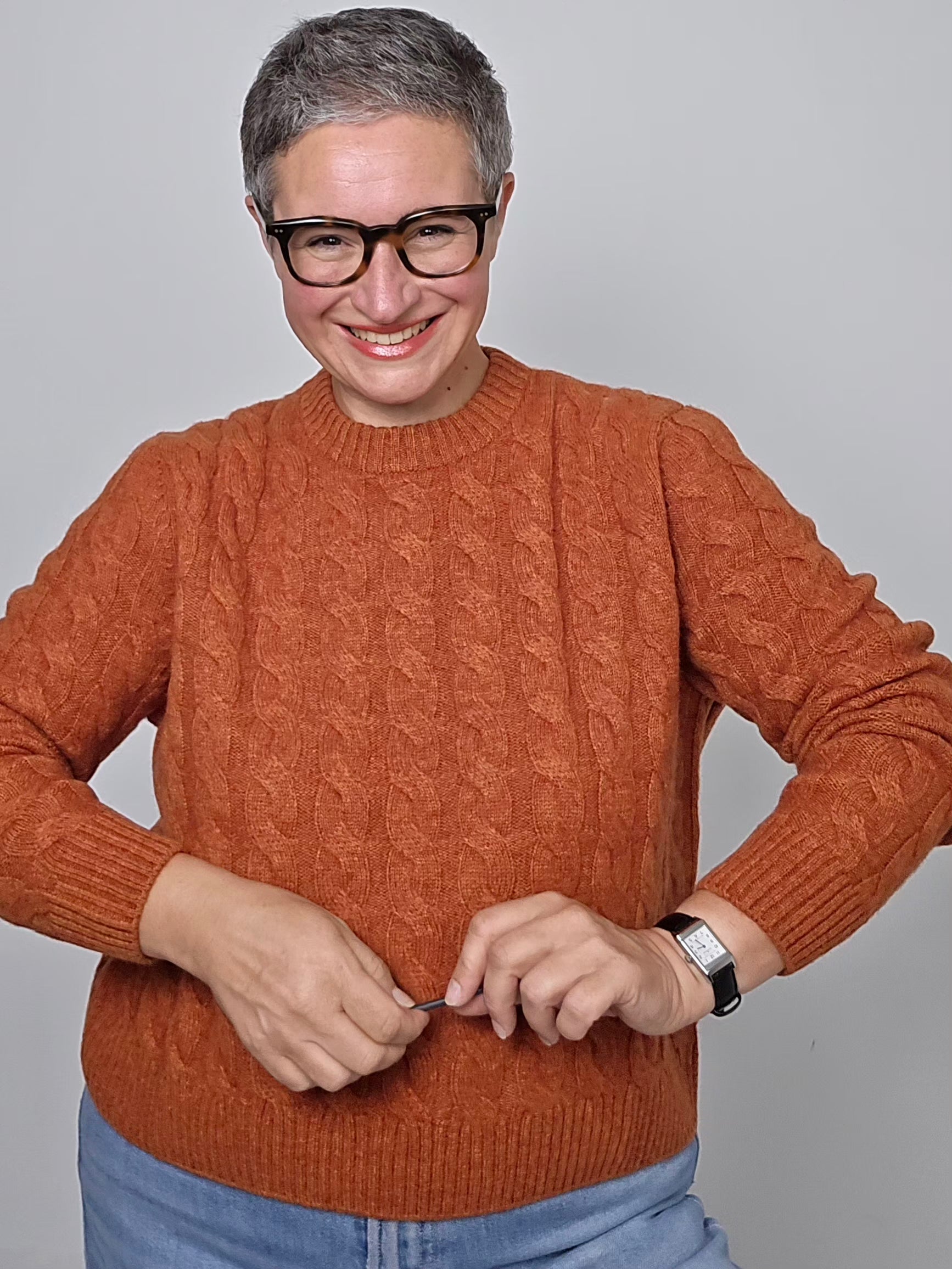Be You - Maglia girocollo cashmere a trecce orange