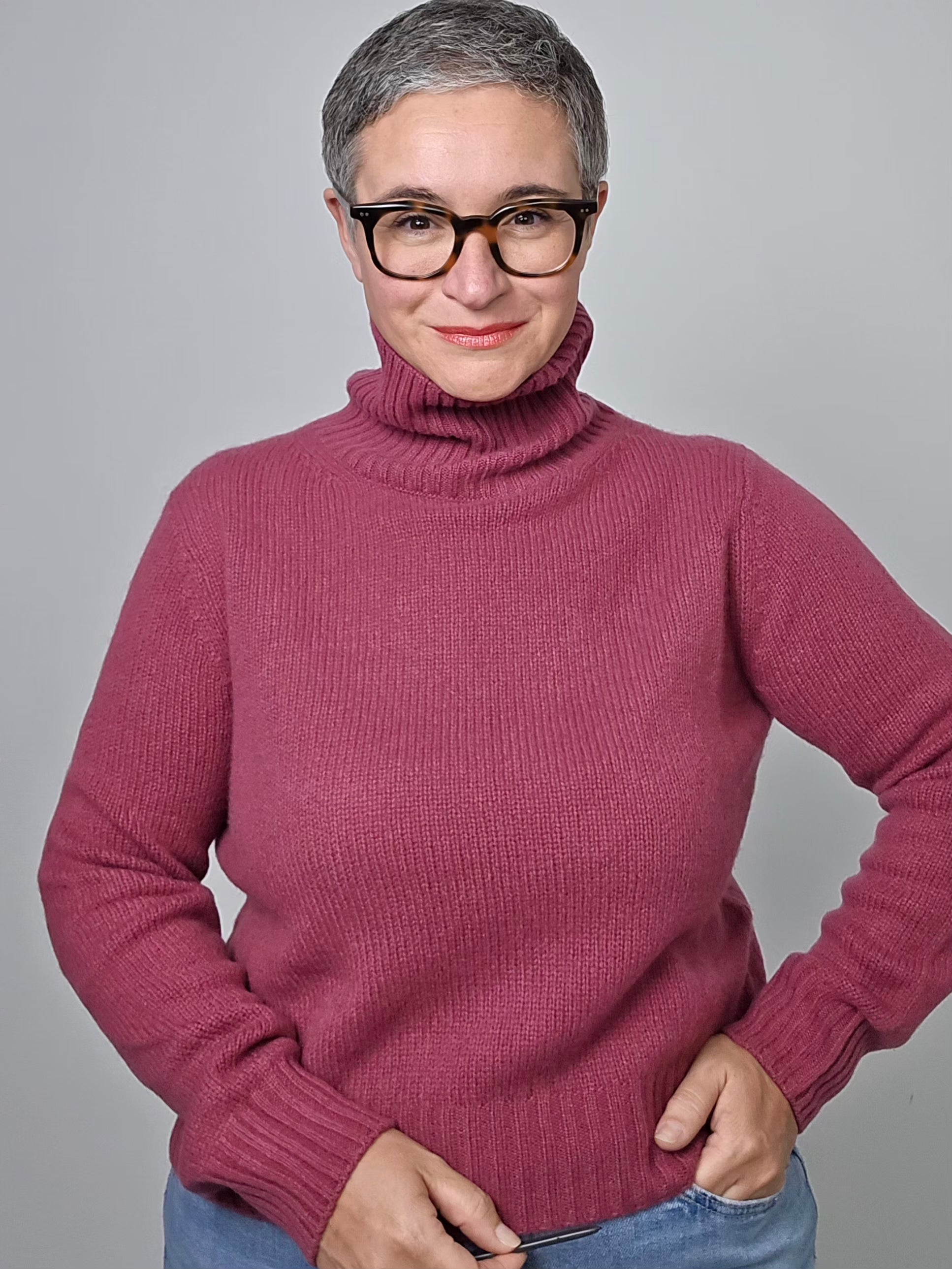 Be You - Maglia cashmere turtle neck rosa antico