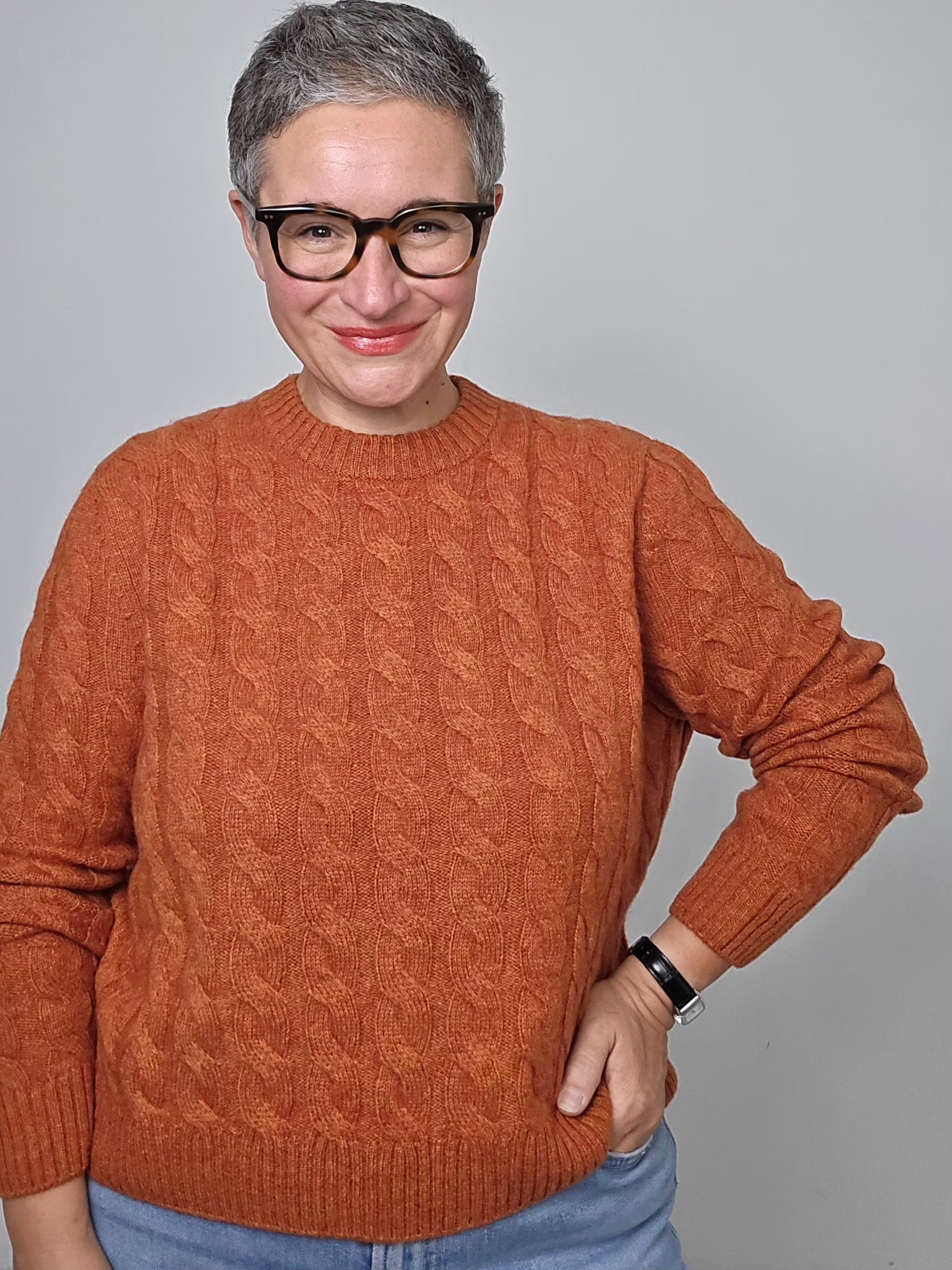 Be You - Maglia girocollo cashmere a trecce orange