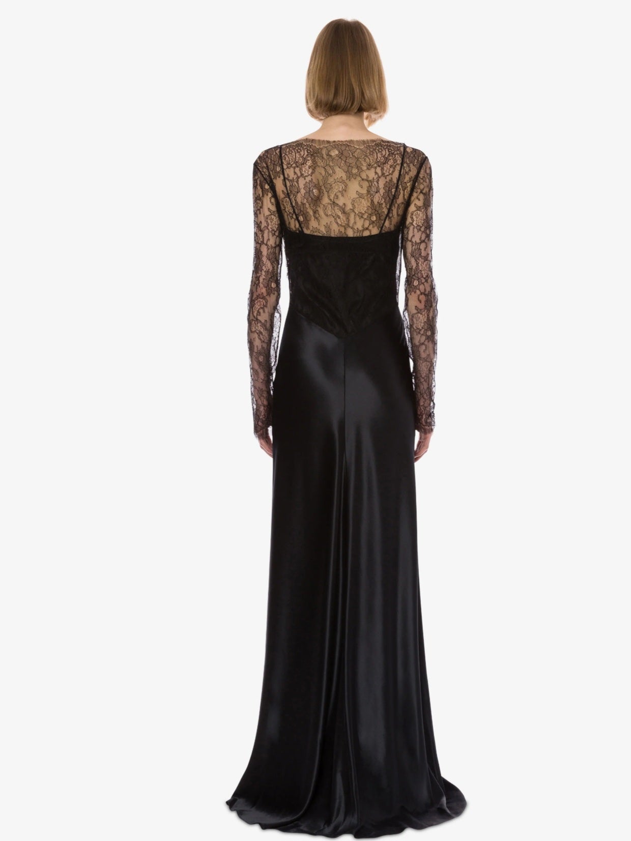 Alberta Ferretti - Abito lungo raso e pizzo nero