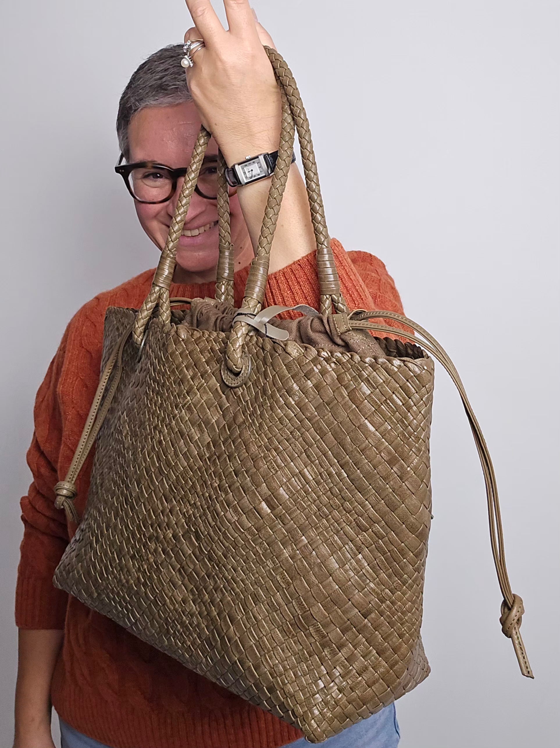 Ibeliv - Borsa in pelle " Bazika" kaki