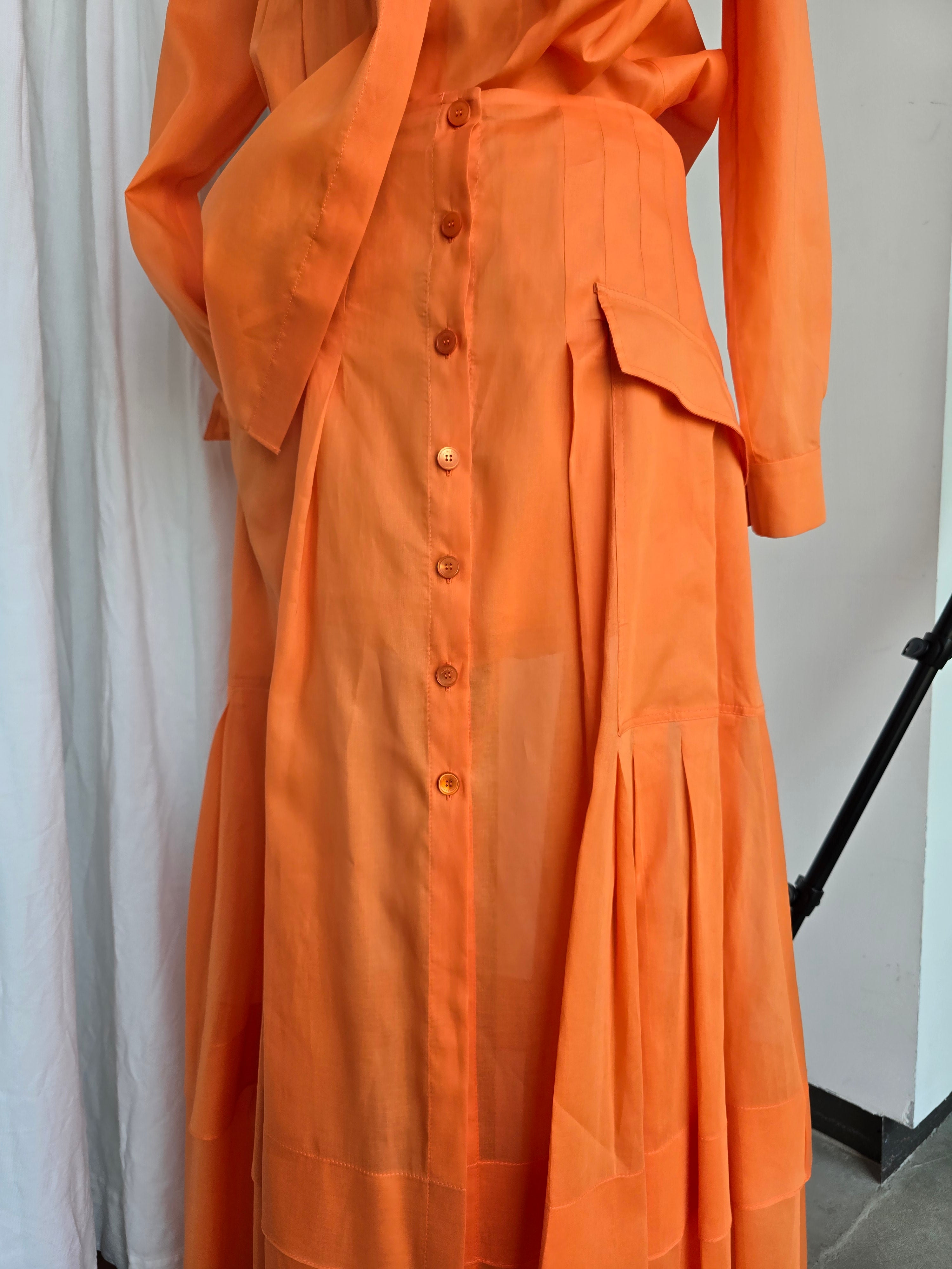 Alberta Ferretti - Gonna in mussola organzata, arancione