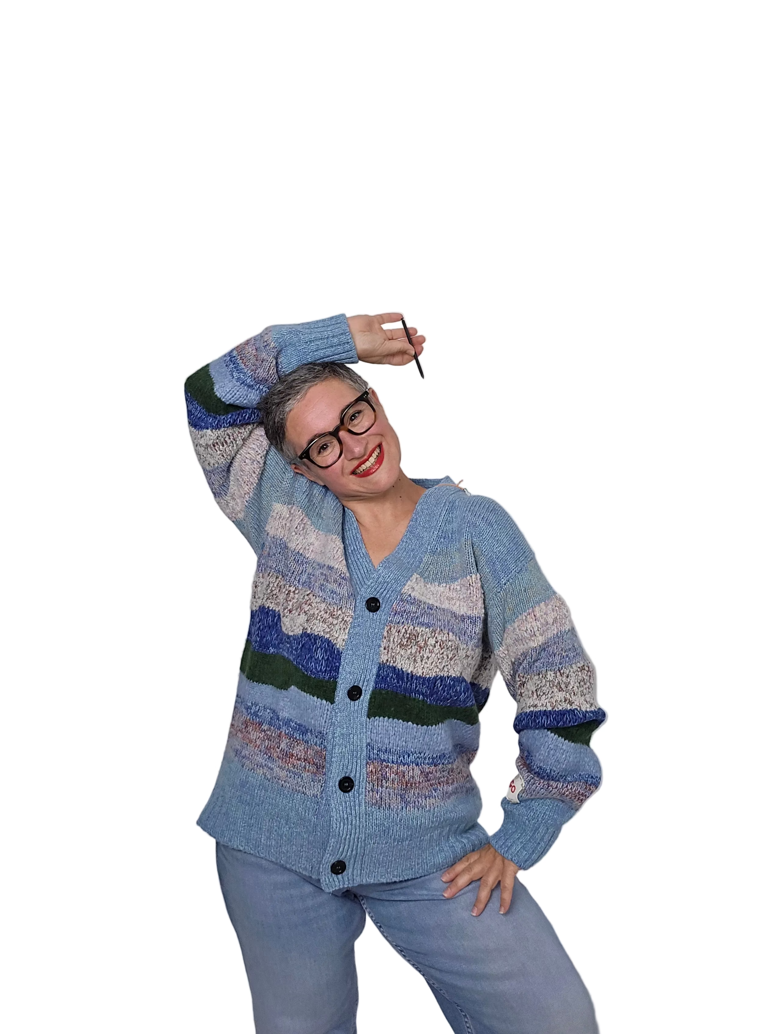 Longo - Cardigan multicolor toni azzurro