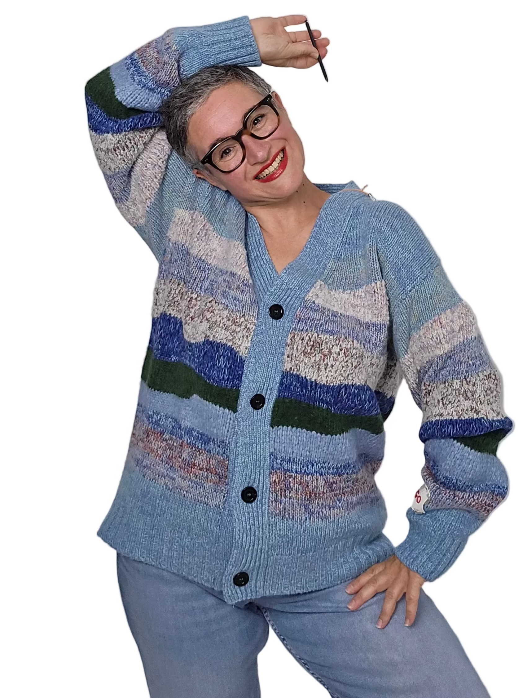 Longo - Cardigan multicolor toni azzurro