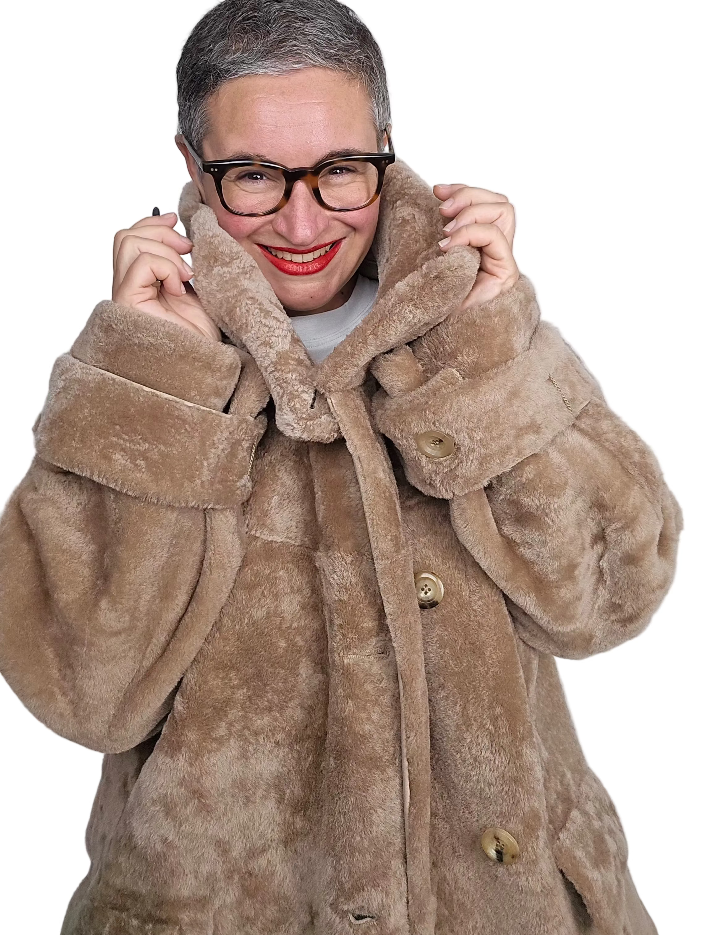 Blancha - Cappotto collo alto astrakhan nocciola